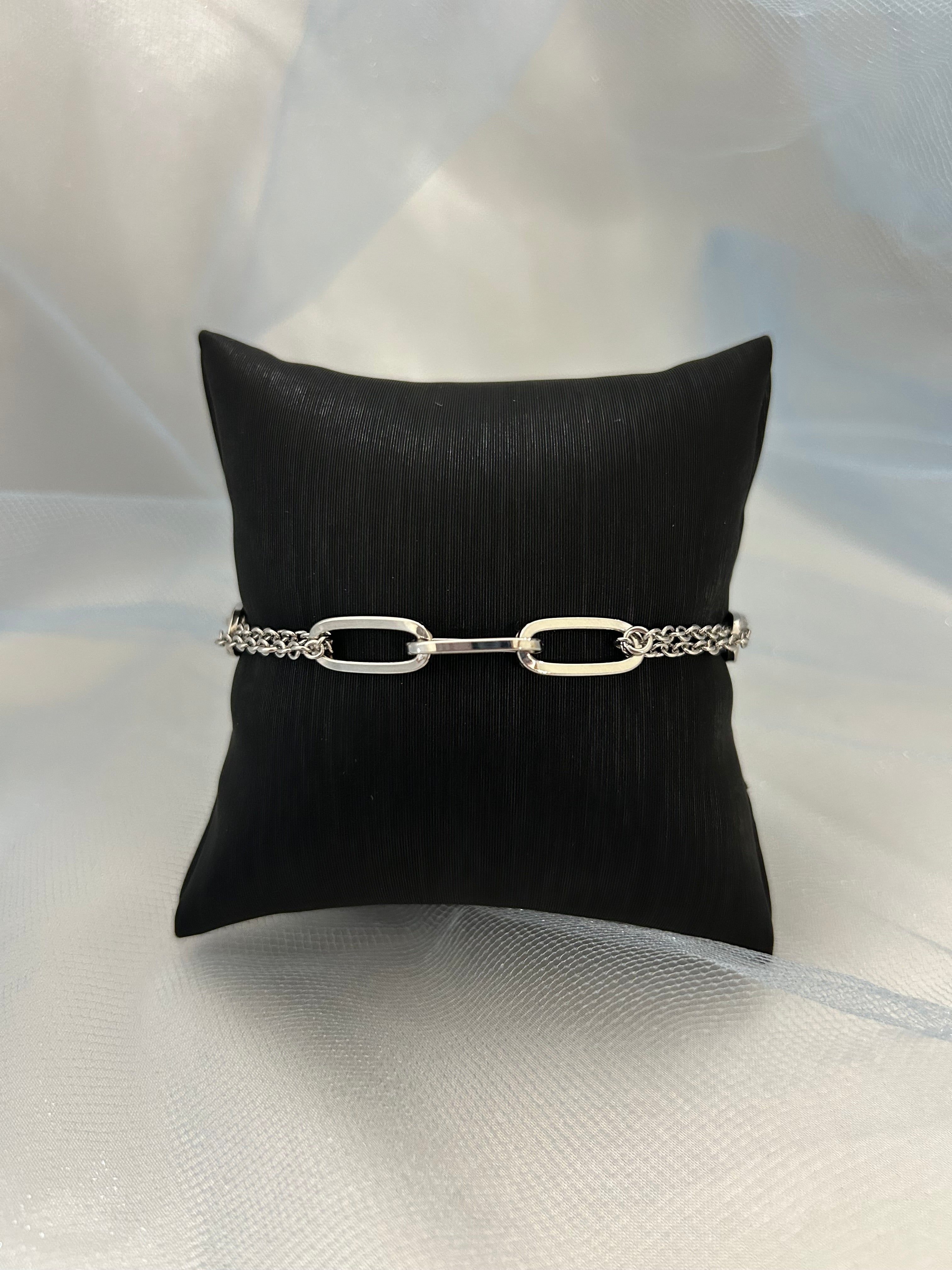 Silver Paperclip And Round Cable Chain Bracelet