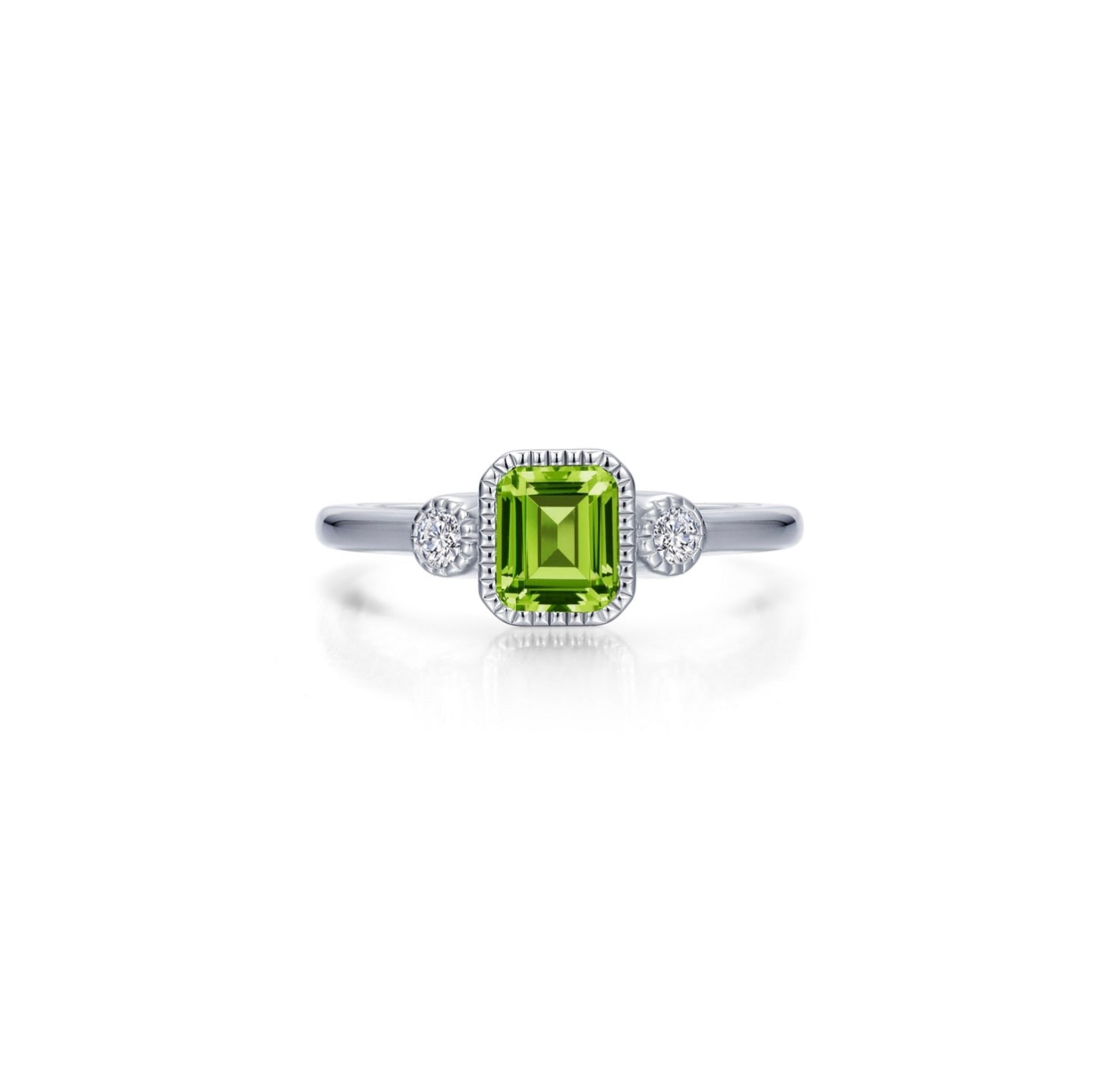 Lafonn Sterling Silver Simulated Peridot Emerald-Cut Three-stone Ring