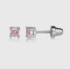 Kids Sterling Silver Pink CZ Stud Earrings