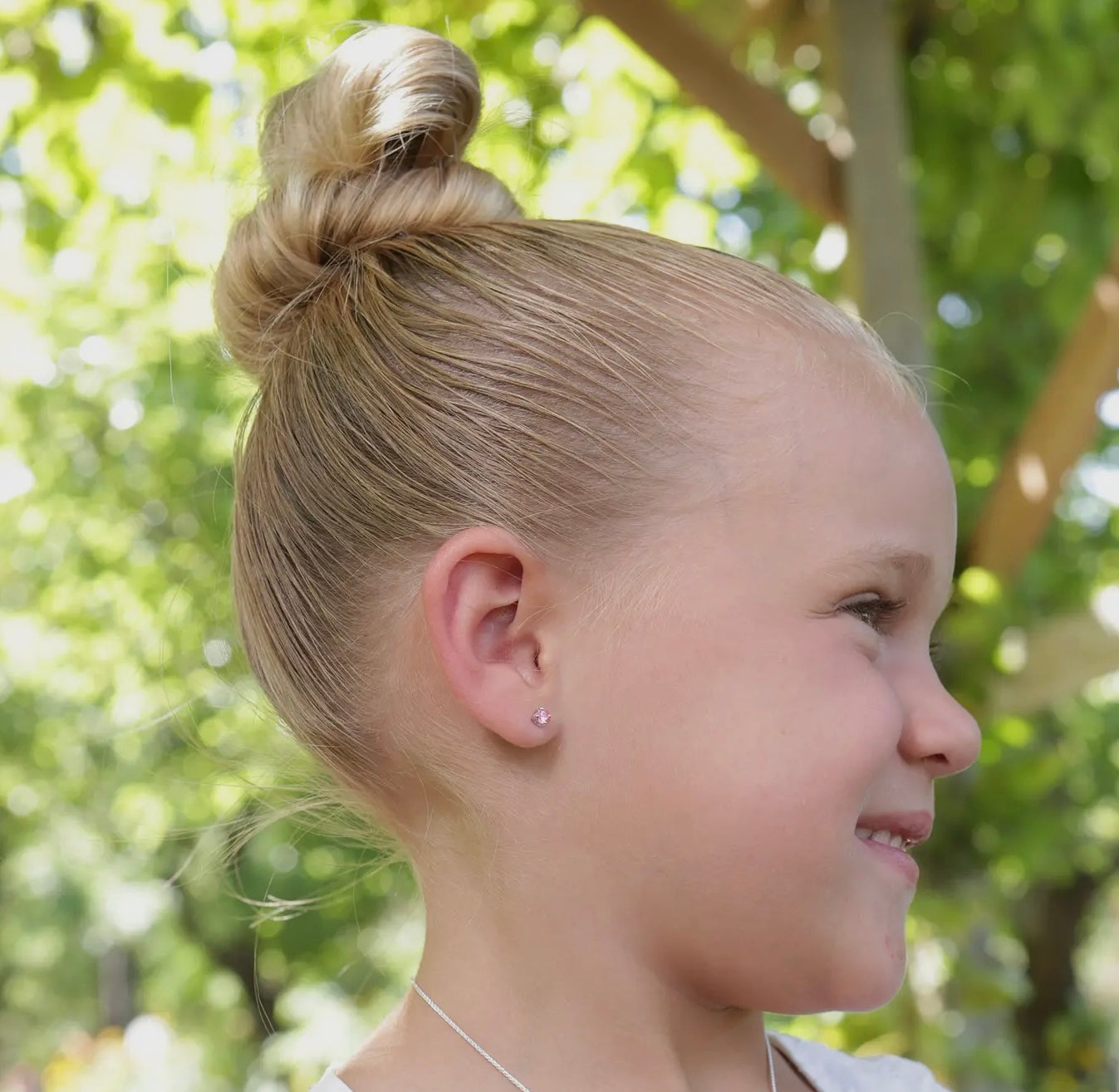 Kids Sterling Silver Pink CZ Stud Earrings