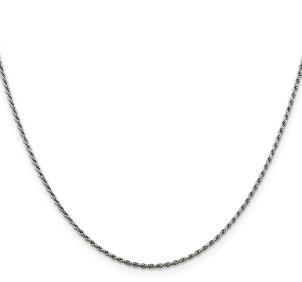 Sterling Silver 1.5mm Diamond Cut Rope Chain 18in