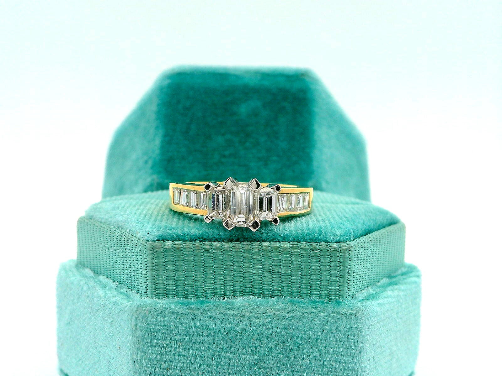 14K 3 Stone Emerald Cut Ring