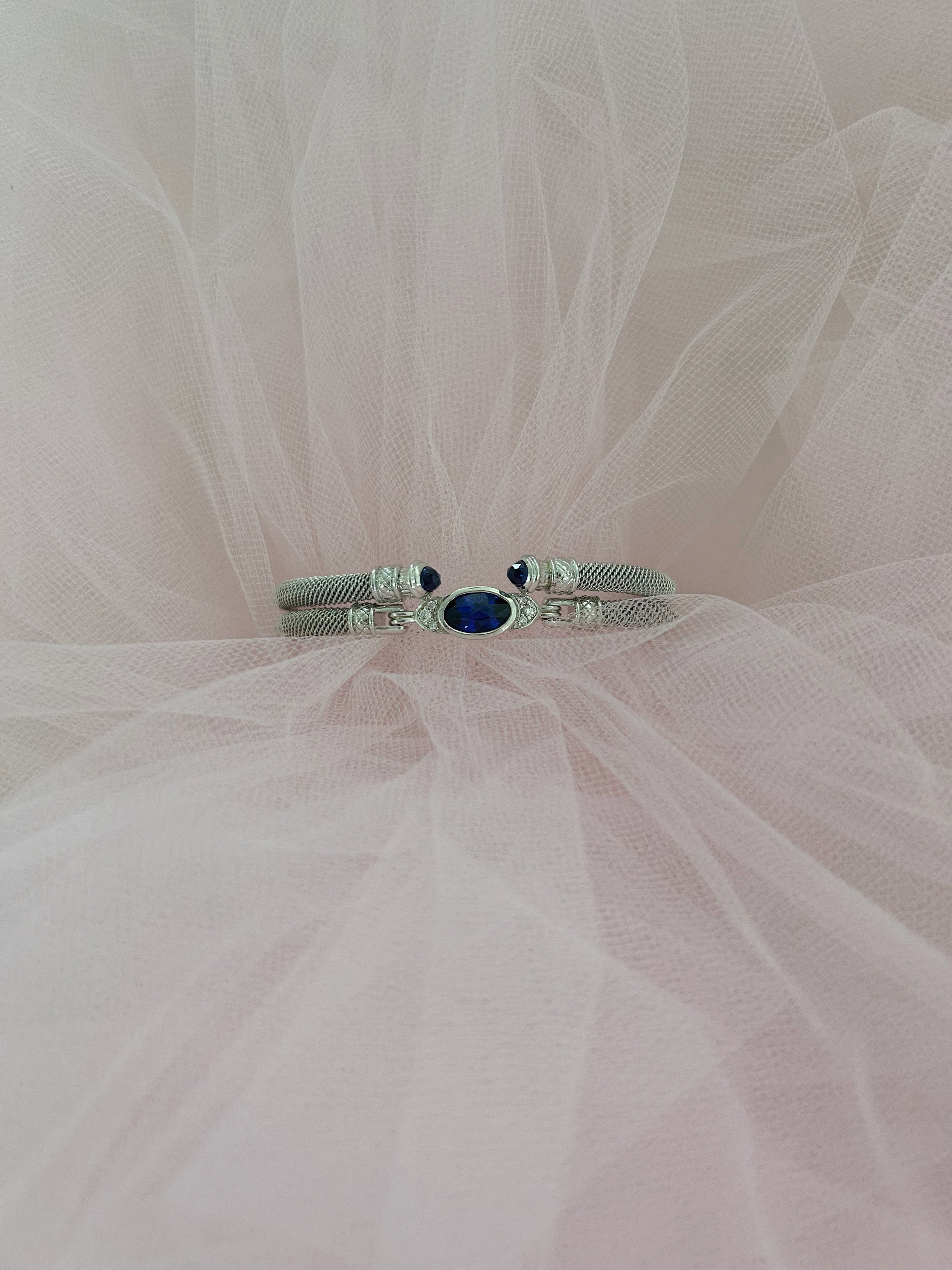 Lab Sapphire Milanese Mesh Elegante Cuff Bracelet