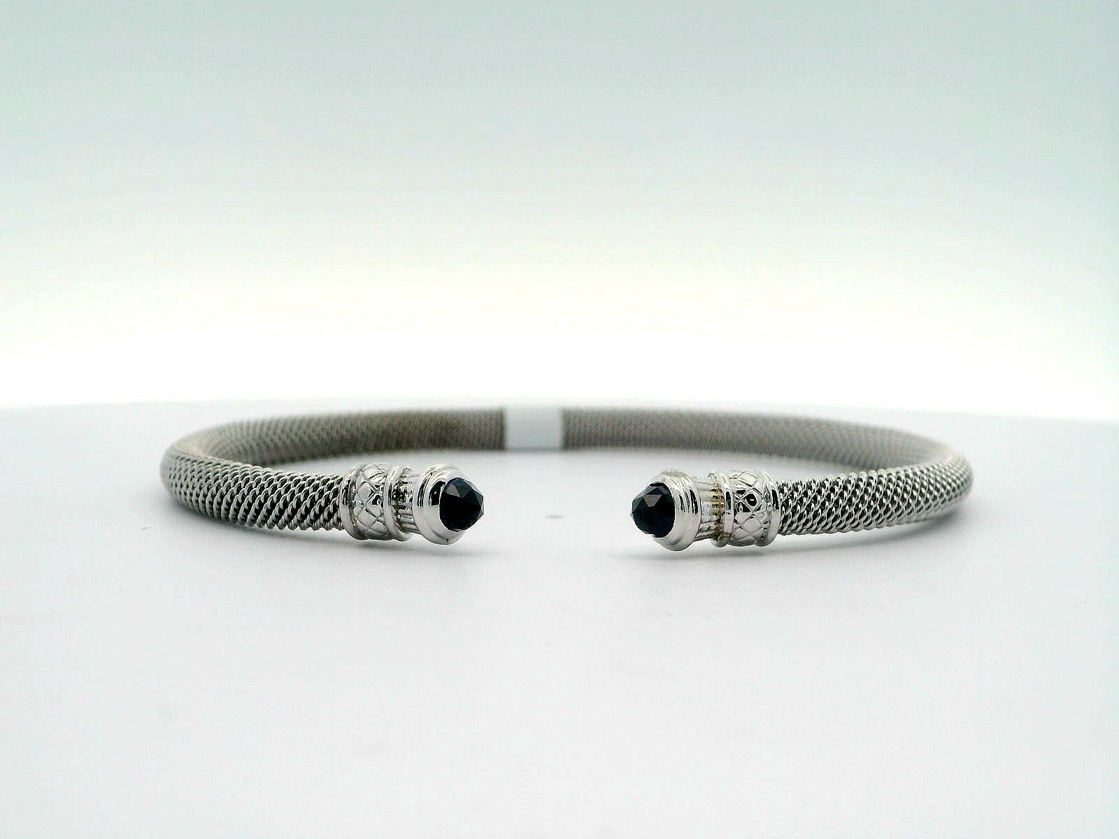 Lab Sapphire Milanese Mesh Elegante Cuff Bracelet
