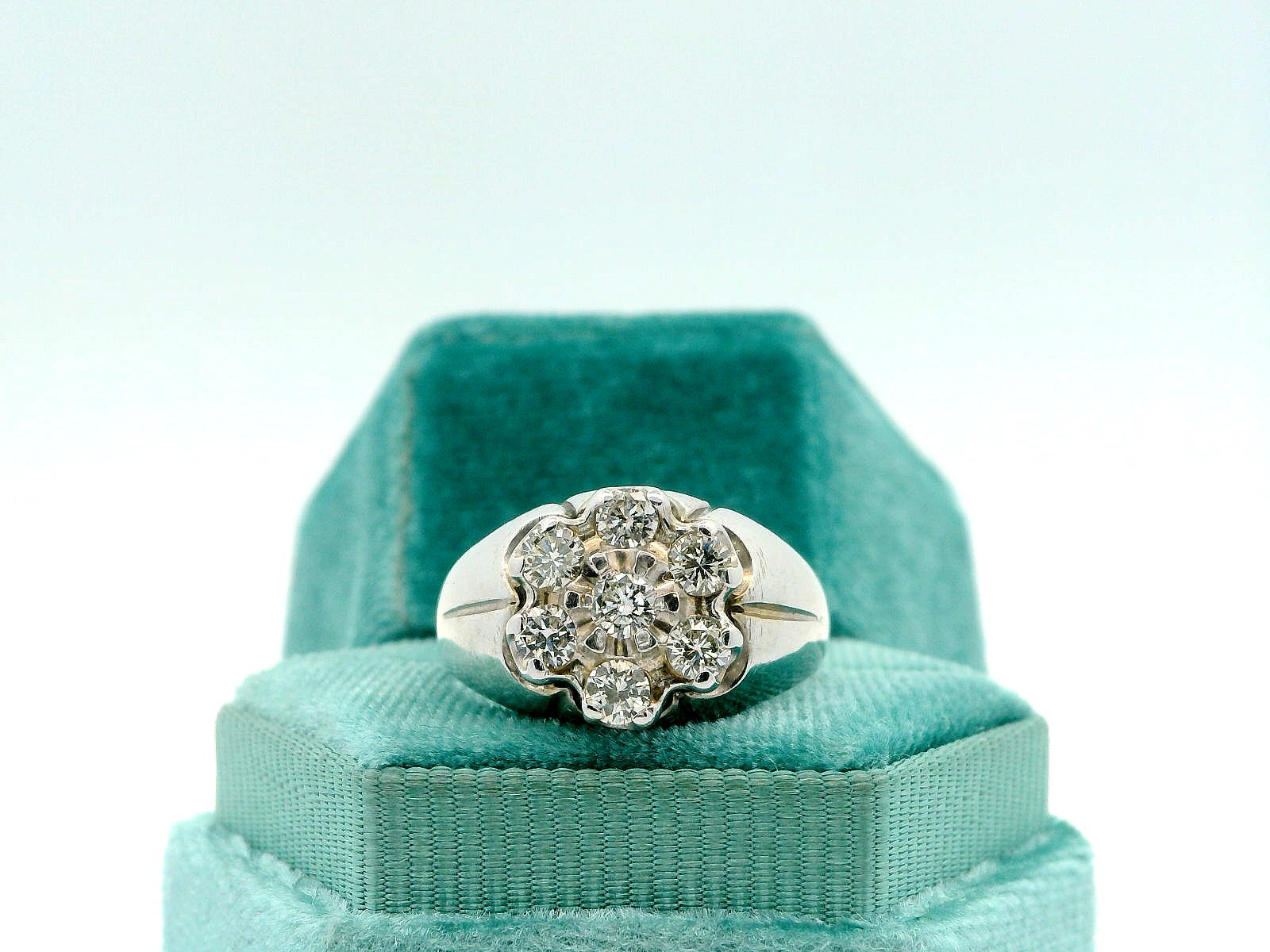 14K White Gold Flower Cluster Men’s Ring