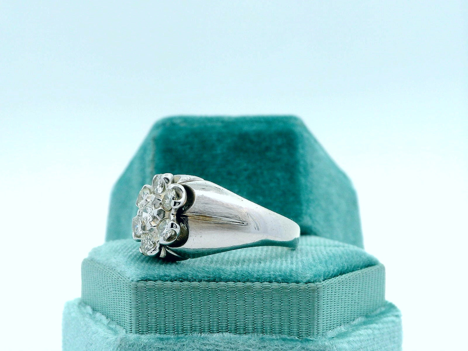 14K White Gold Flower Cluster Men’s Ring