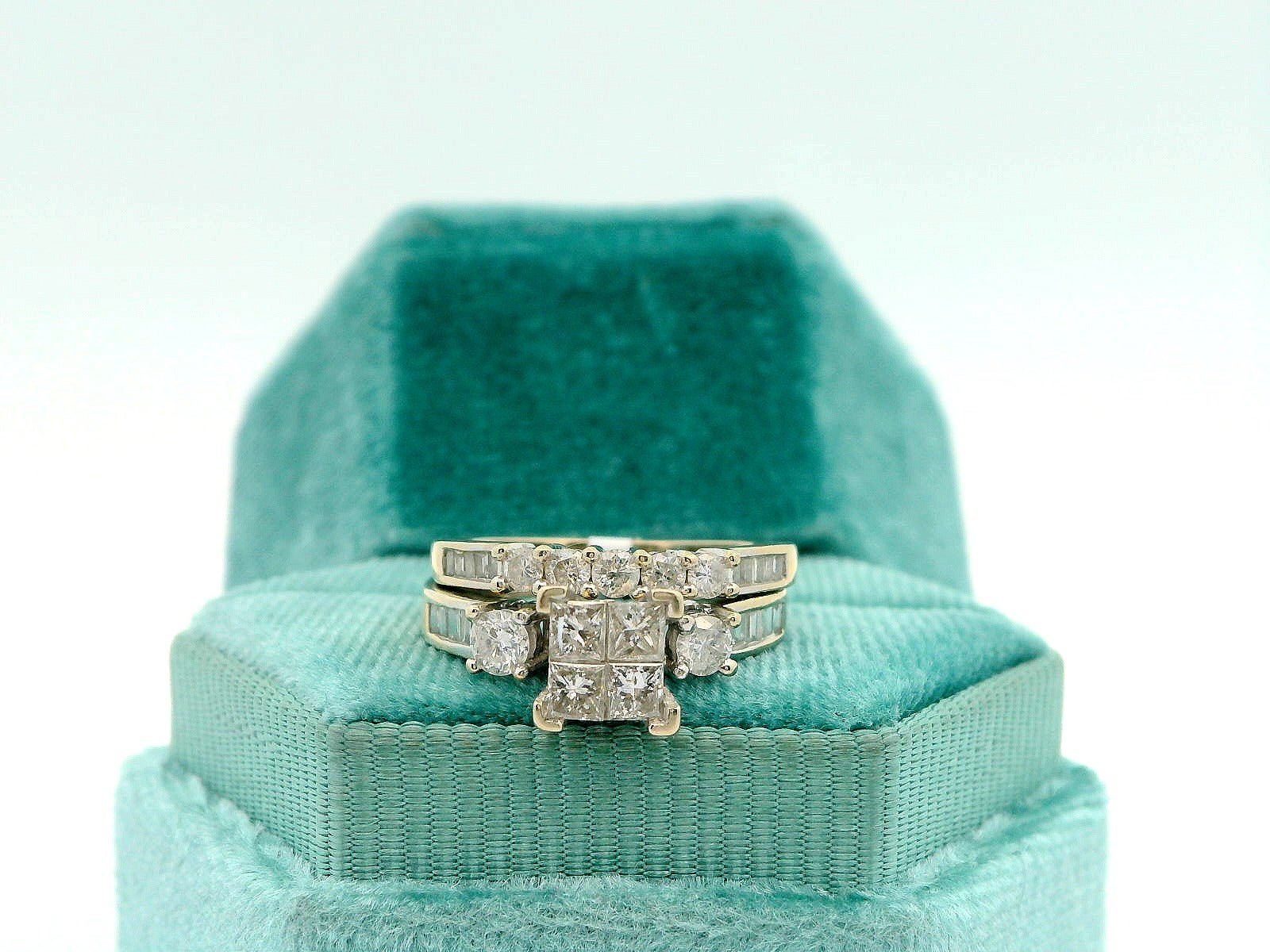 14K Preloved Princess Shaped Cluster Engagement Set
