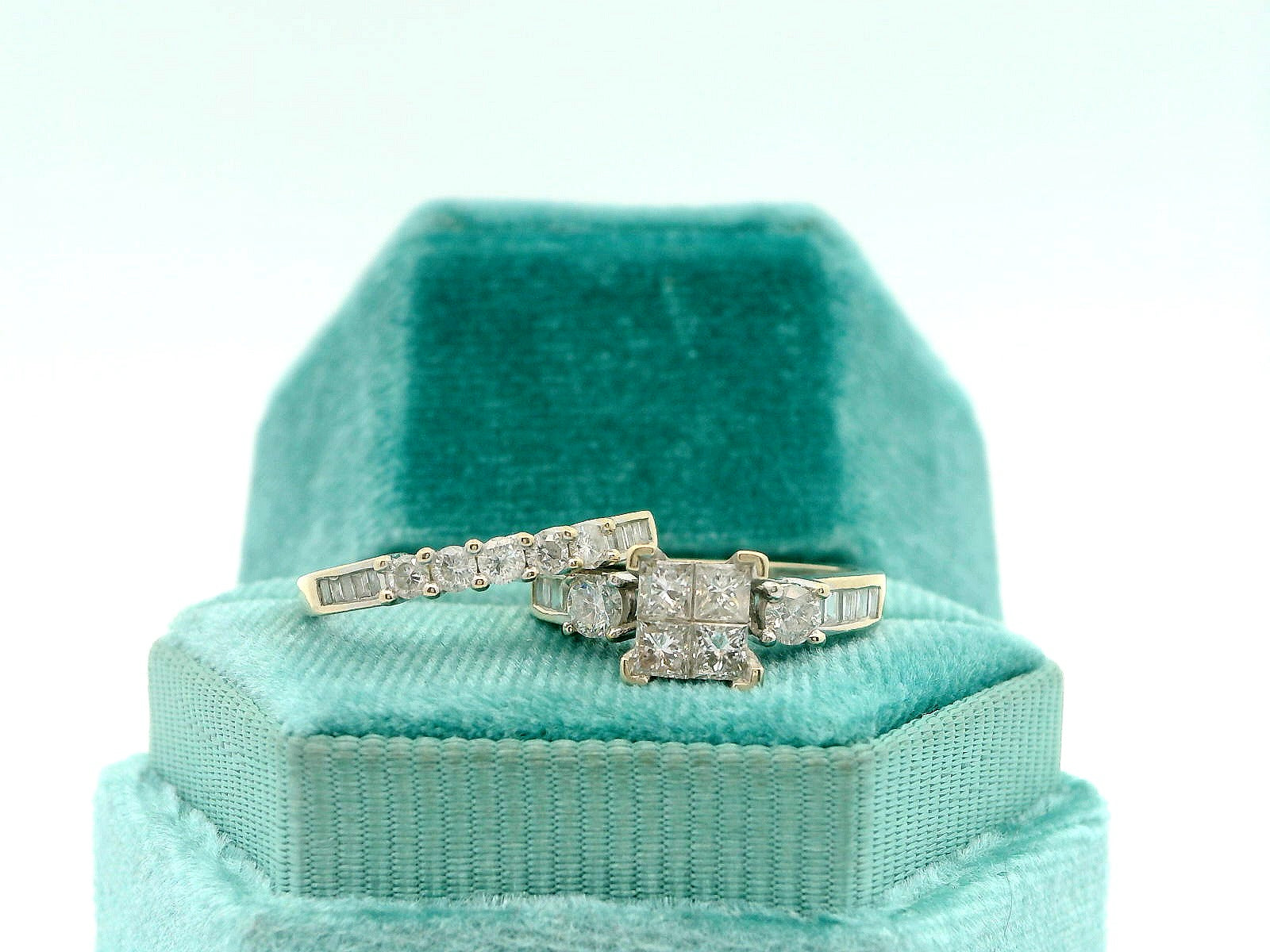 14K Preloved Princess Shaped Cluster Engagement Set