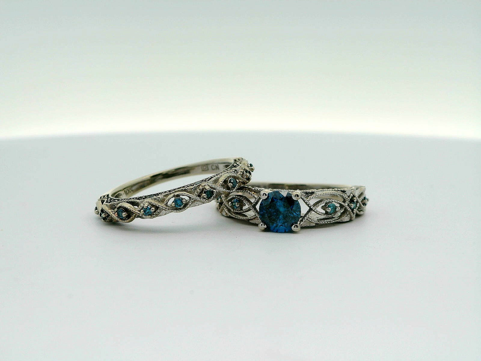 10K Blue Diamond Vintage Engagement Set