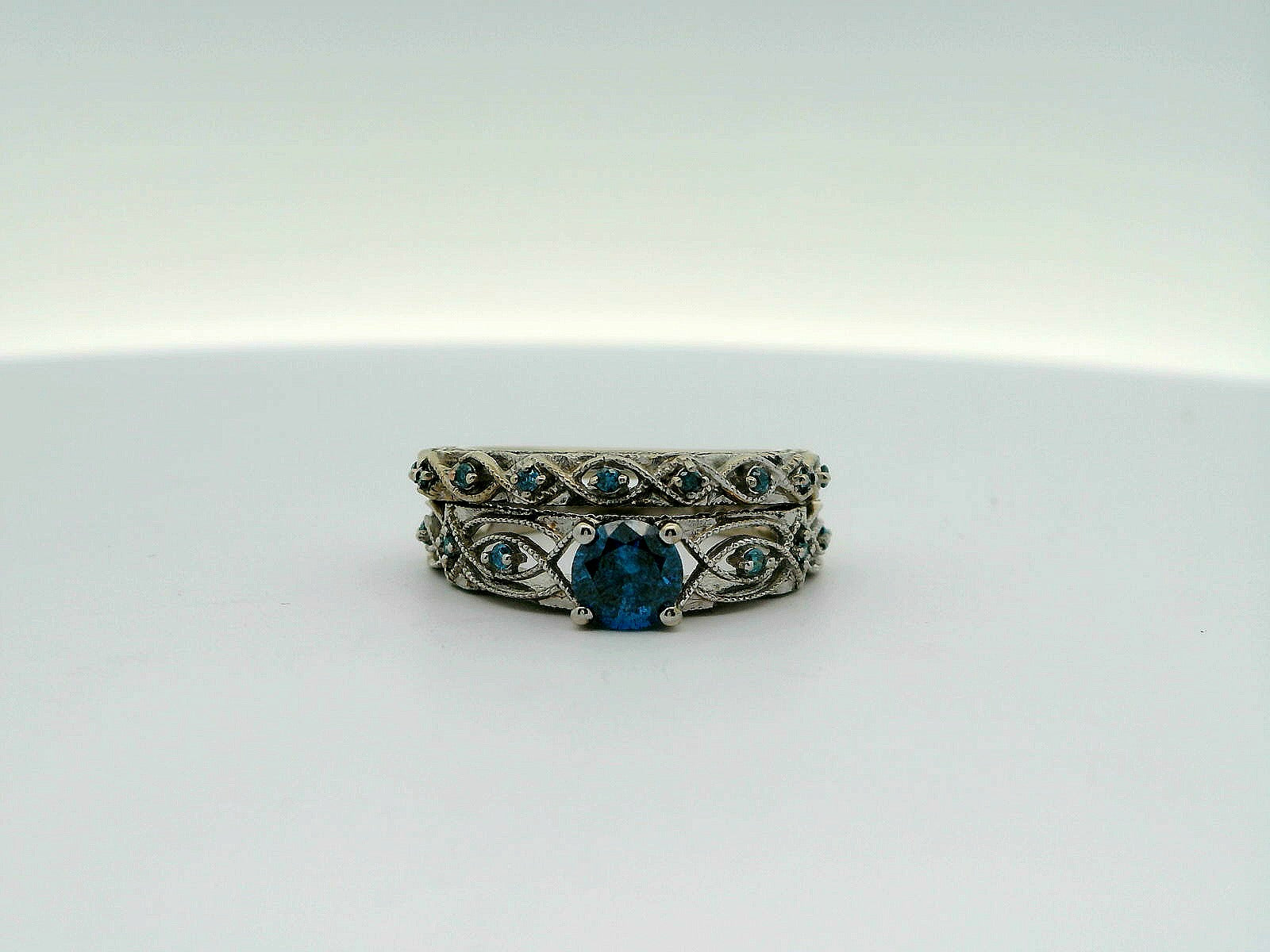 10K Blue Diamond Vintage Engagement Set