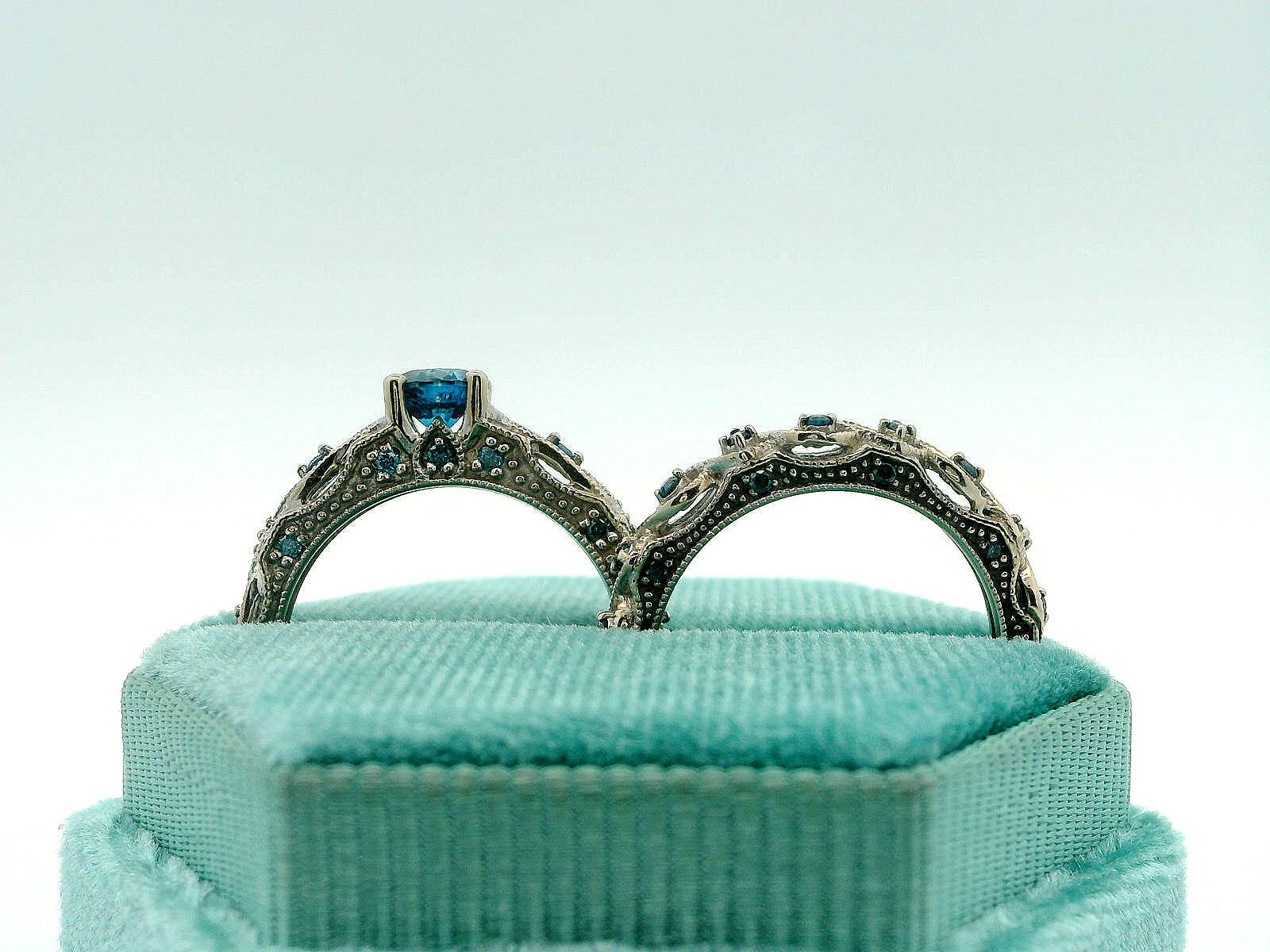 10K Blue Diamond Vintage Engagement Set