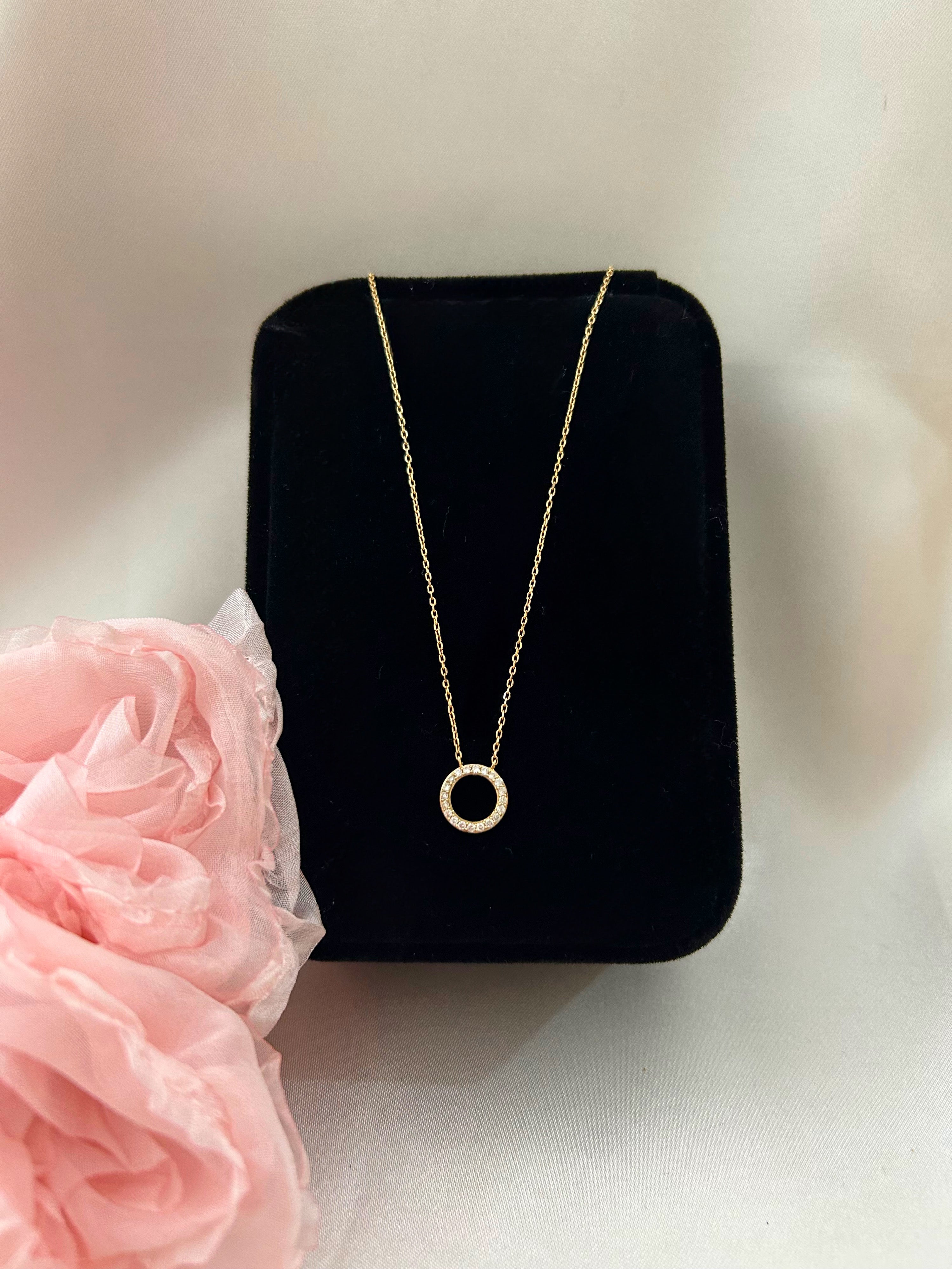 14K Yellow Gold Circle Diamond Necklace