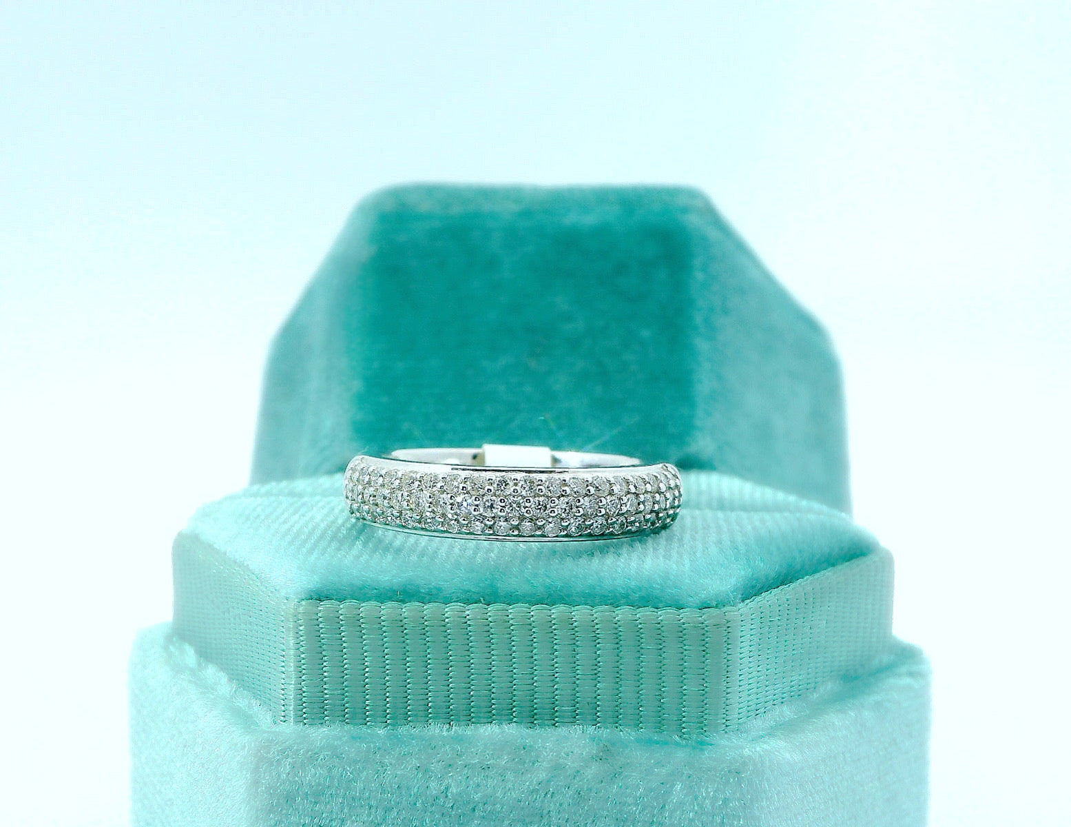 14K Three Row Diamond Wedding Ring