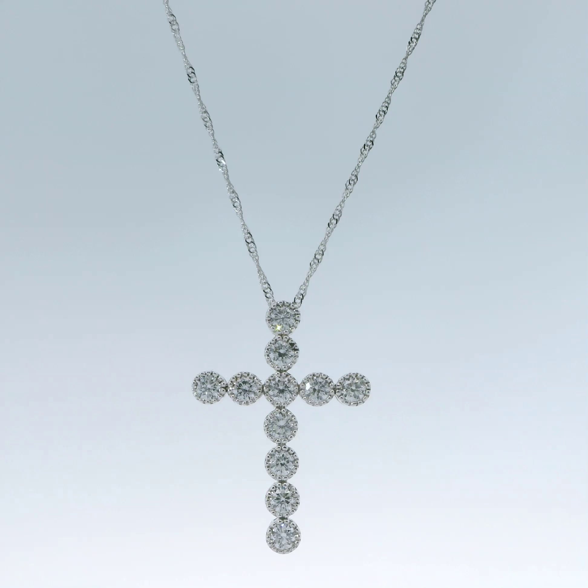 14K Round Dia Cross Necklace