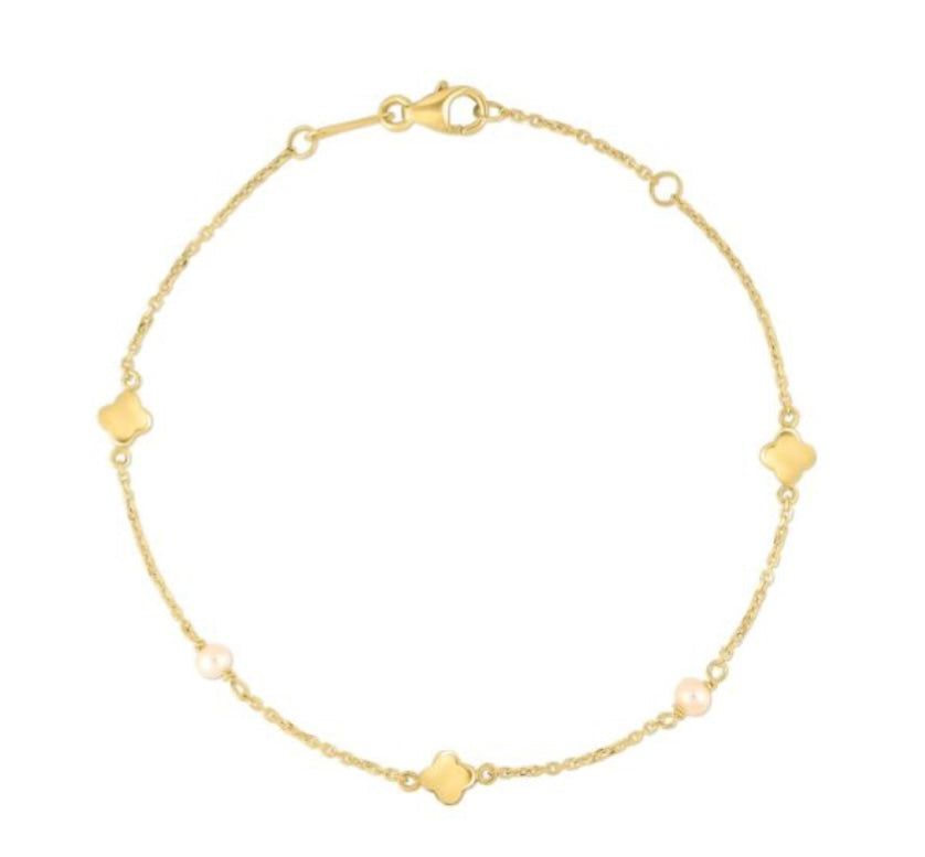 14K Clover Pearl Bracelet