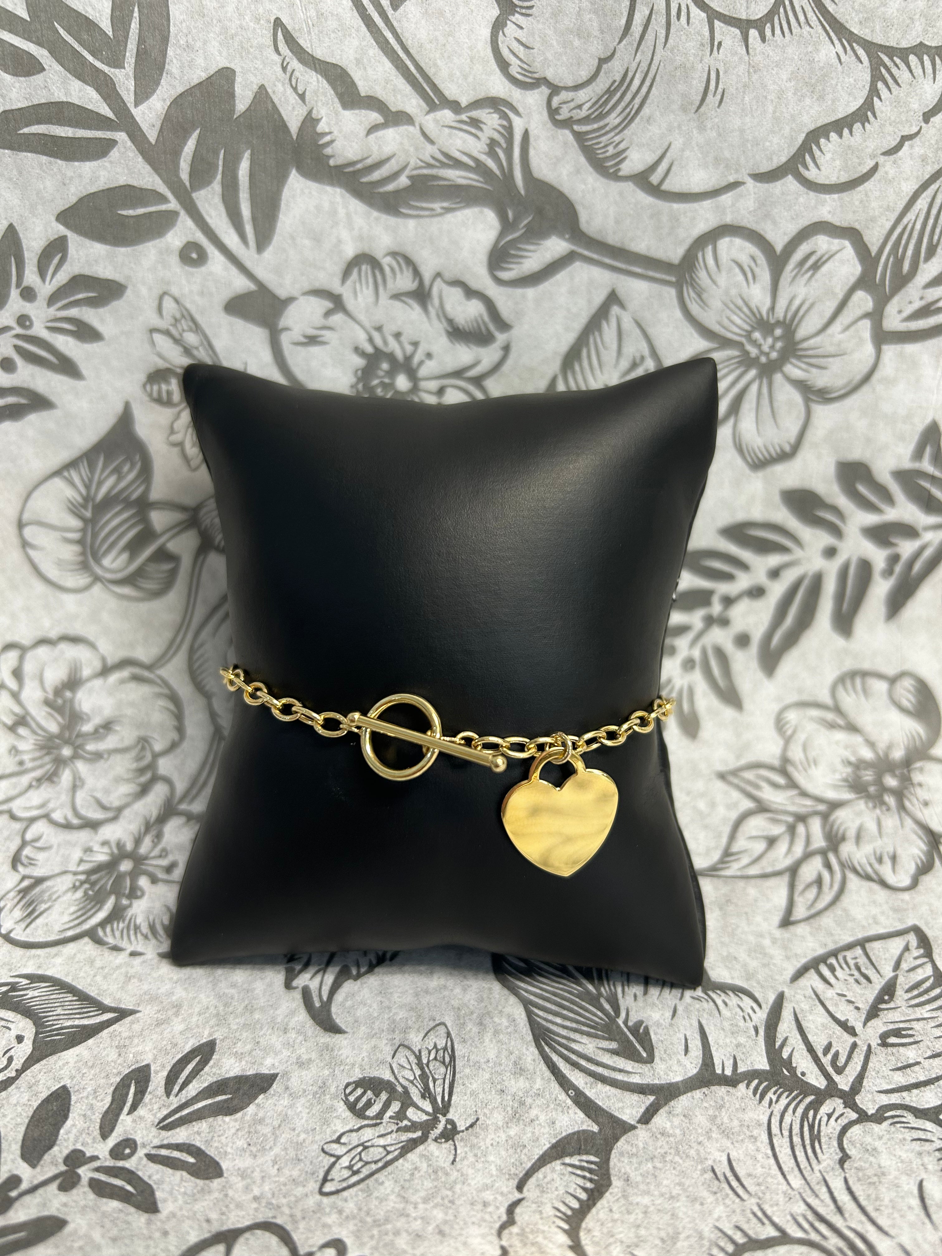 14K Heart Charm Bracelet