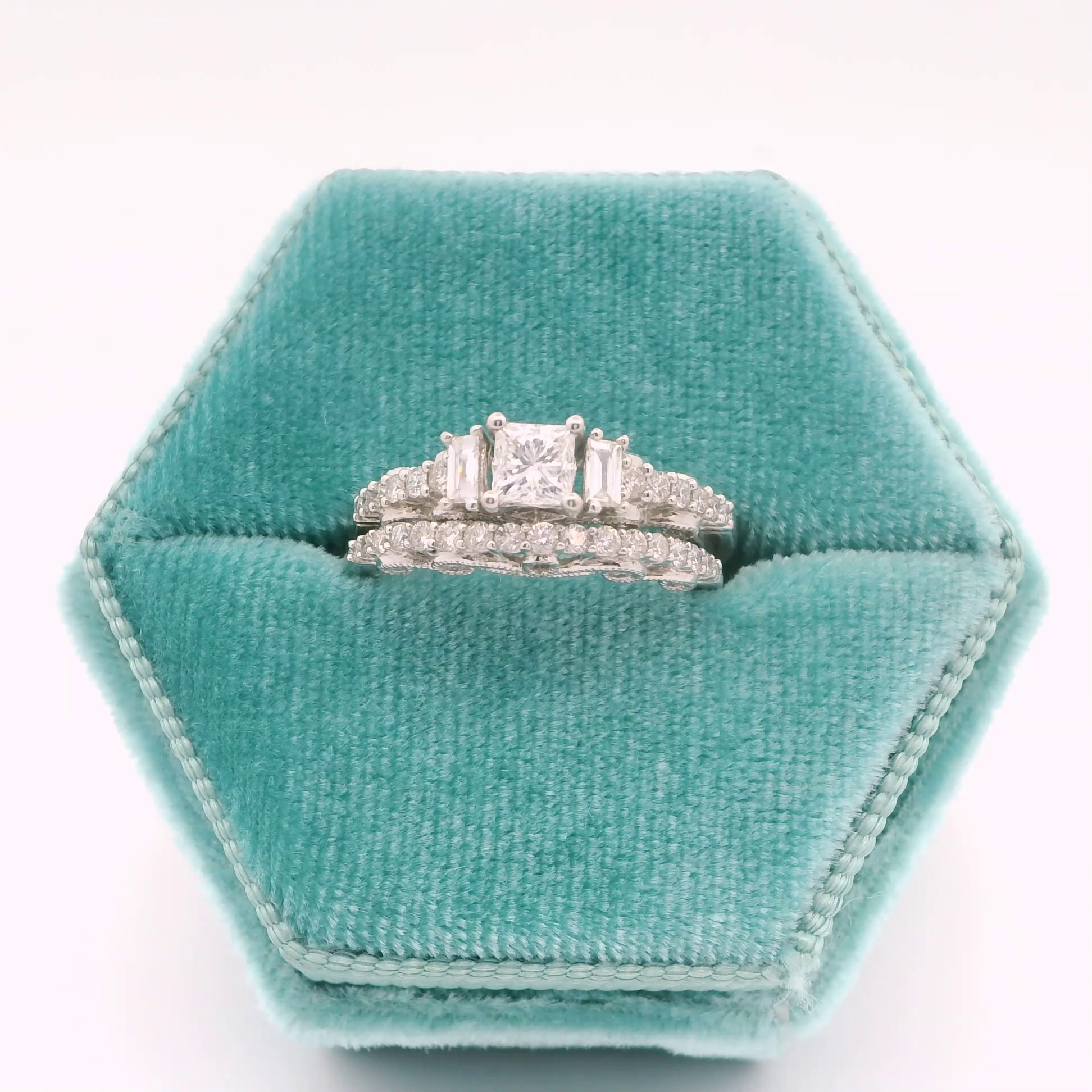 14K Princess Cut Filigree Engagement Set