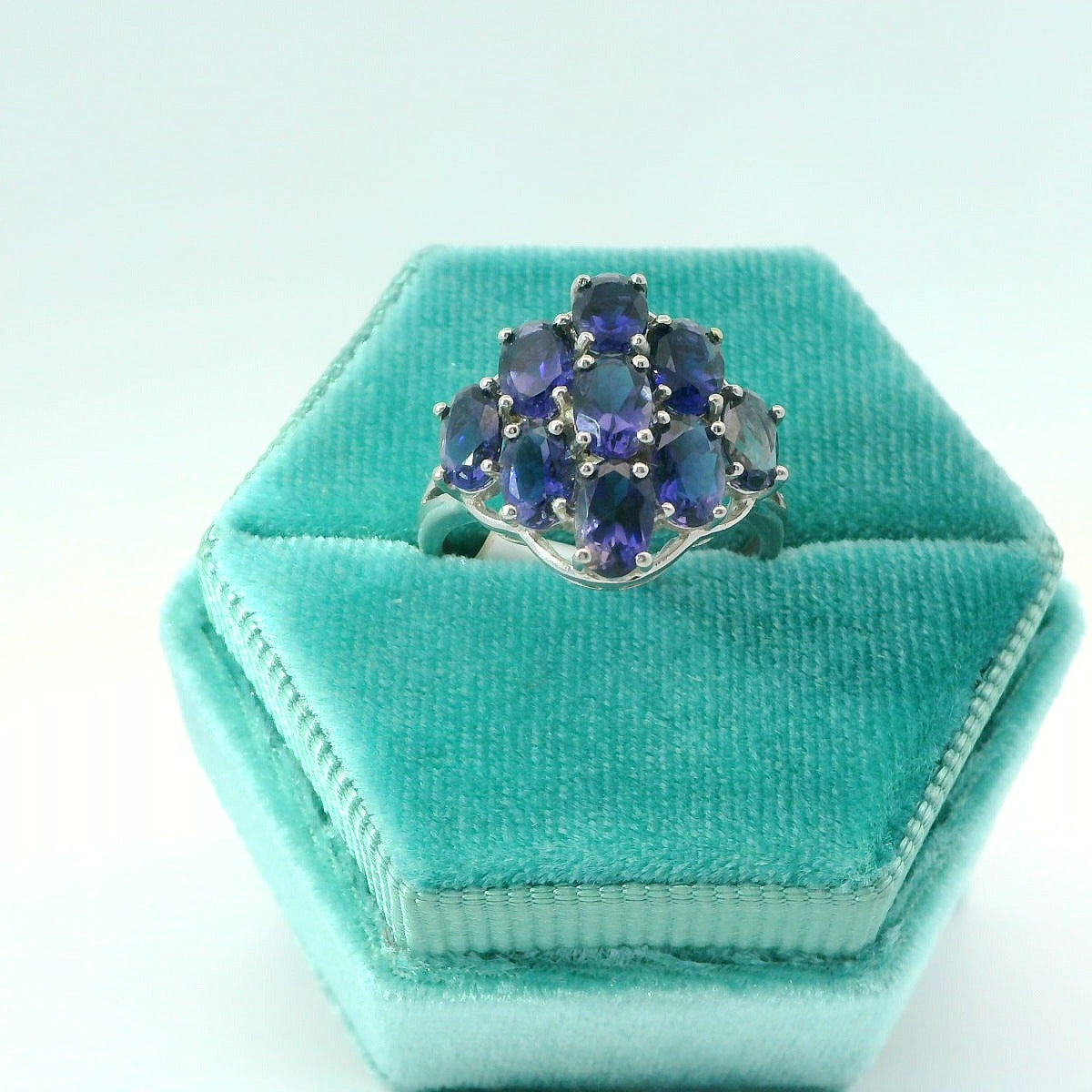 10K Iolite Cluster Vintage Ring