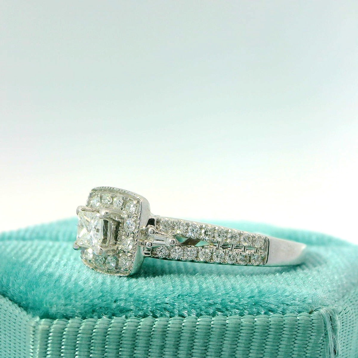 14K Princess Cut Wide Halo Engagement Ring