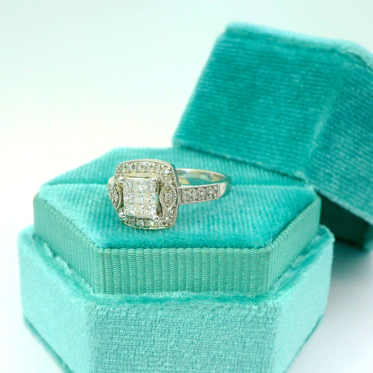 14K 9 Stone Princess Cut Engagement Ring