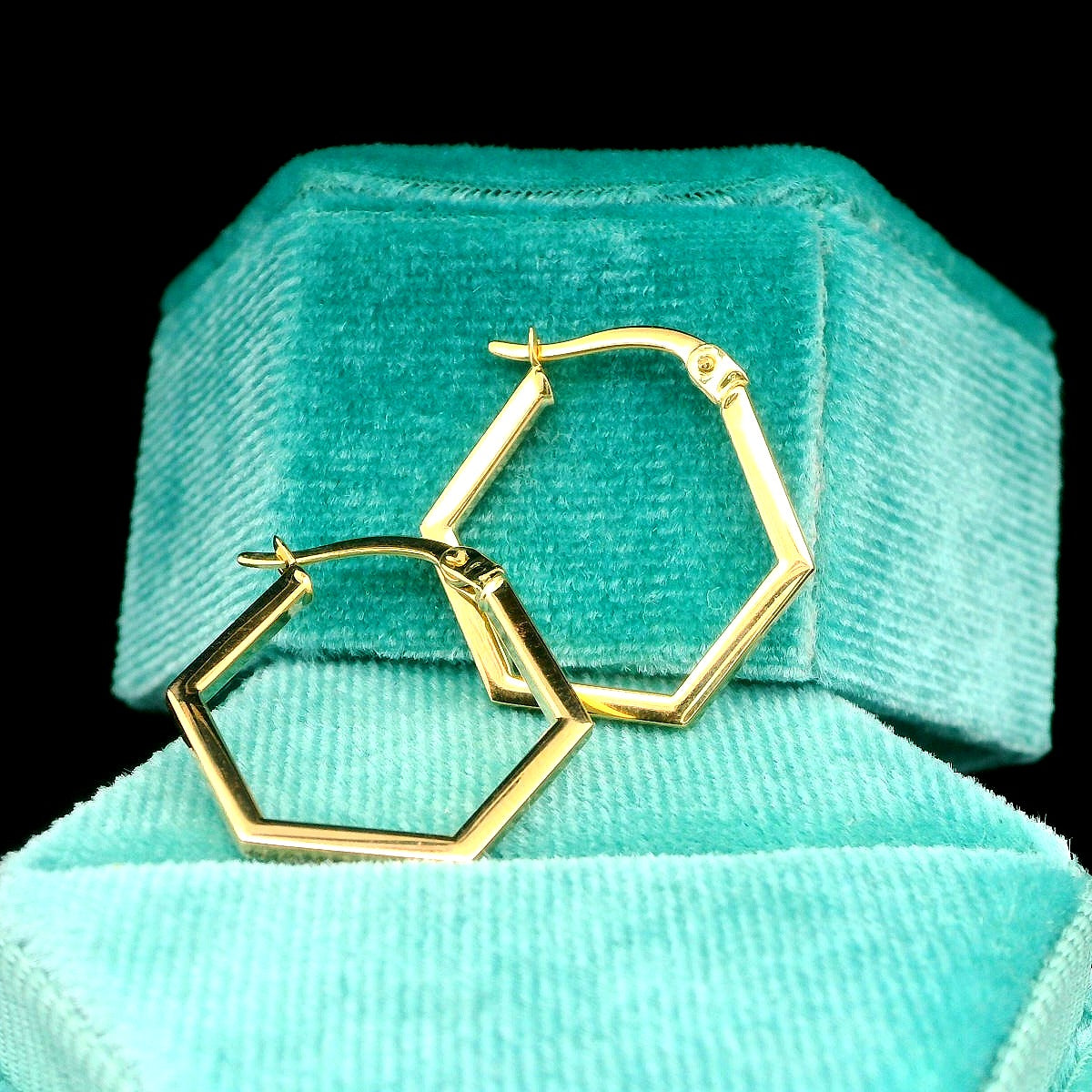 14K Hexagon Hoops