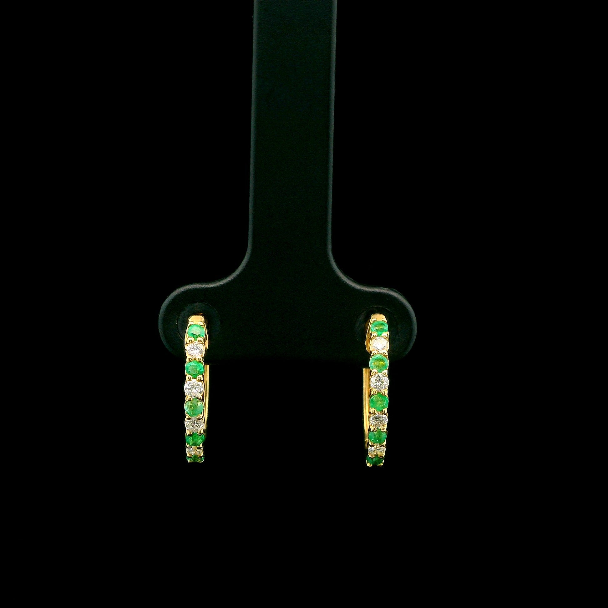 14K Emerald Hoops