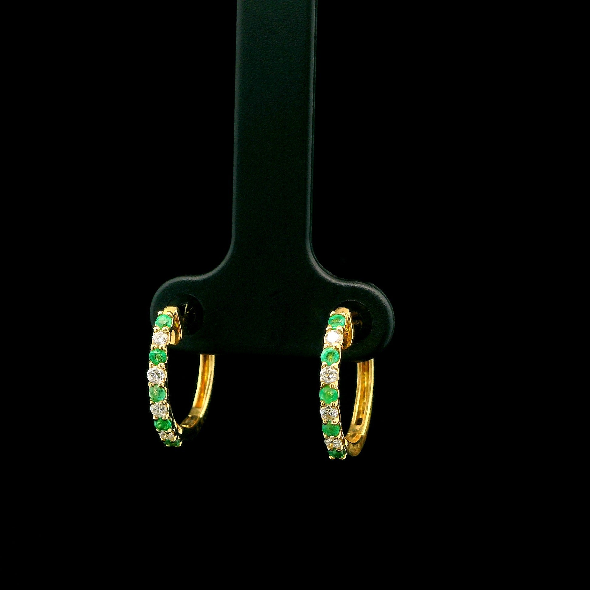 14K Emerald Hoops