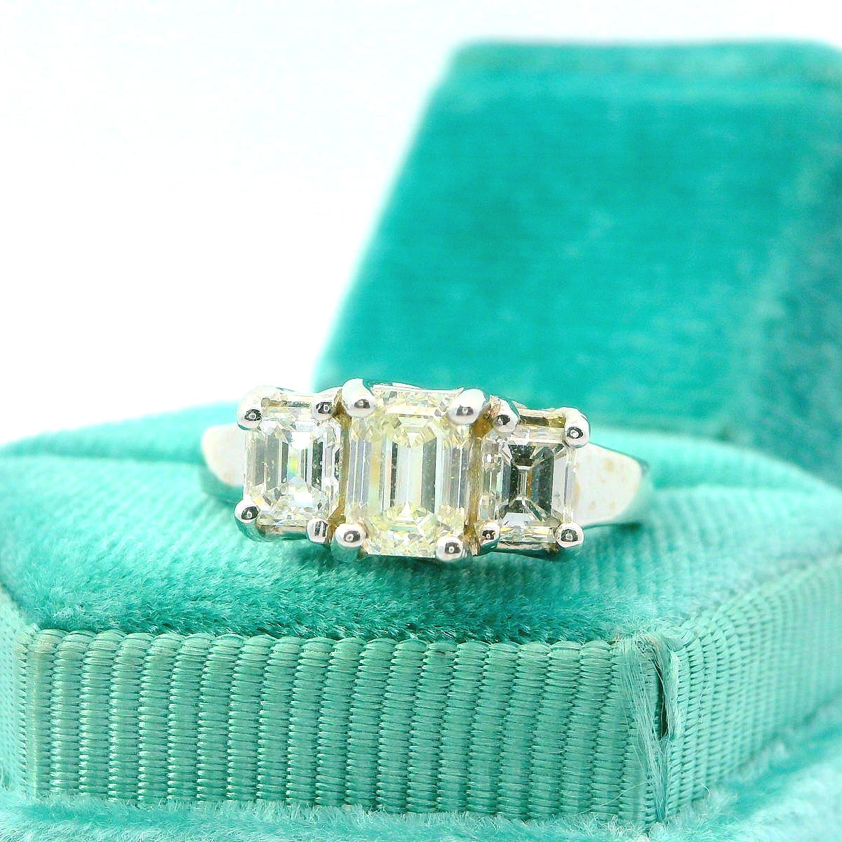 14K 3 Emerald Cut Diamond Engagement Ring