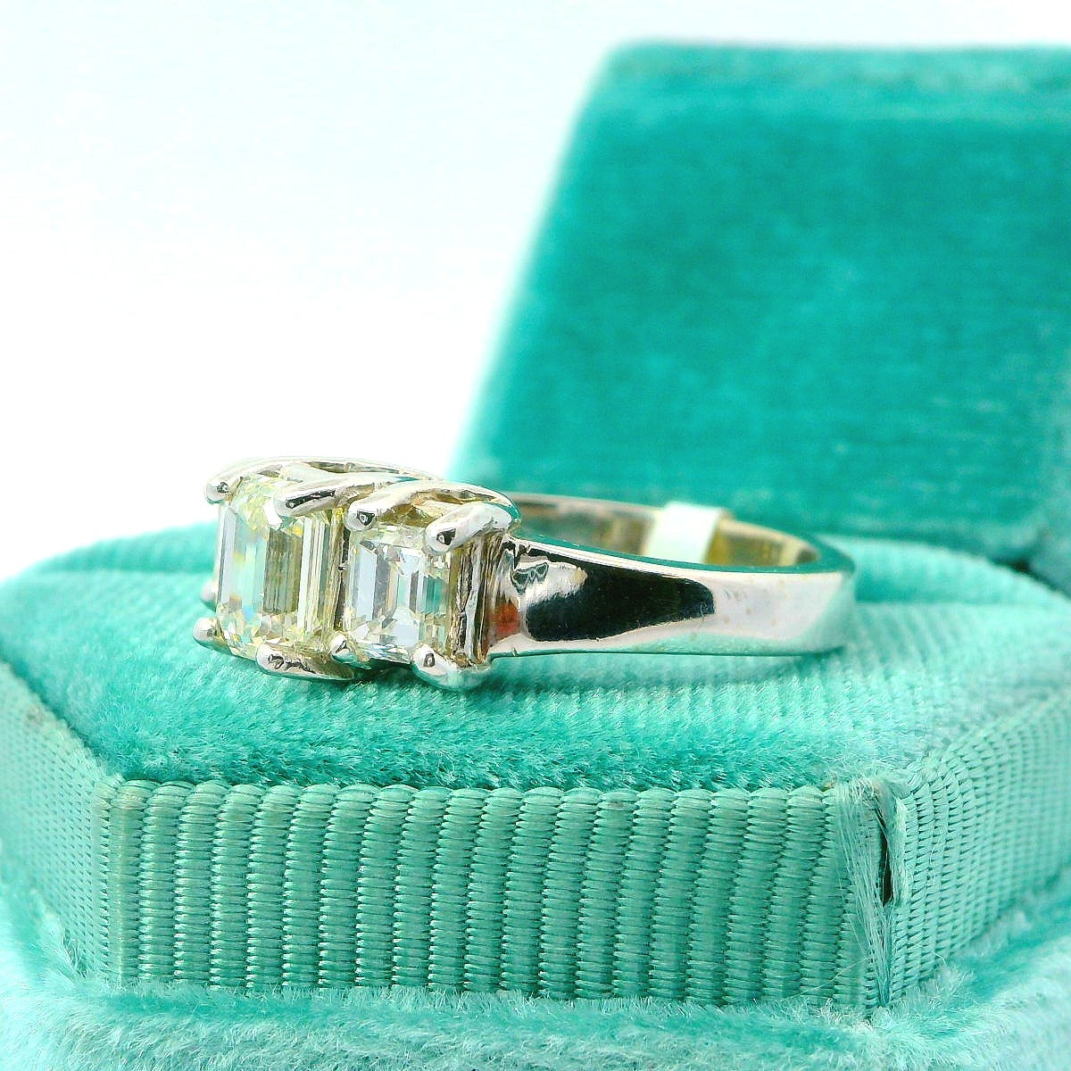 14K 3 Emerald Cut Diamond Engagement Ring