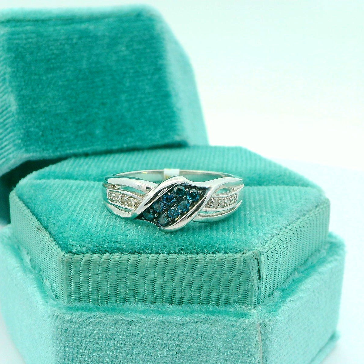 10K Blue & White Diamond Engagement Ring