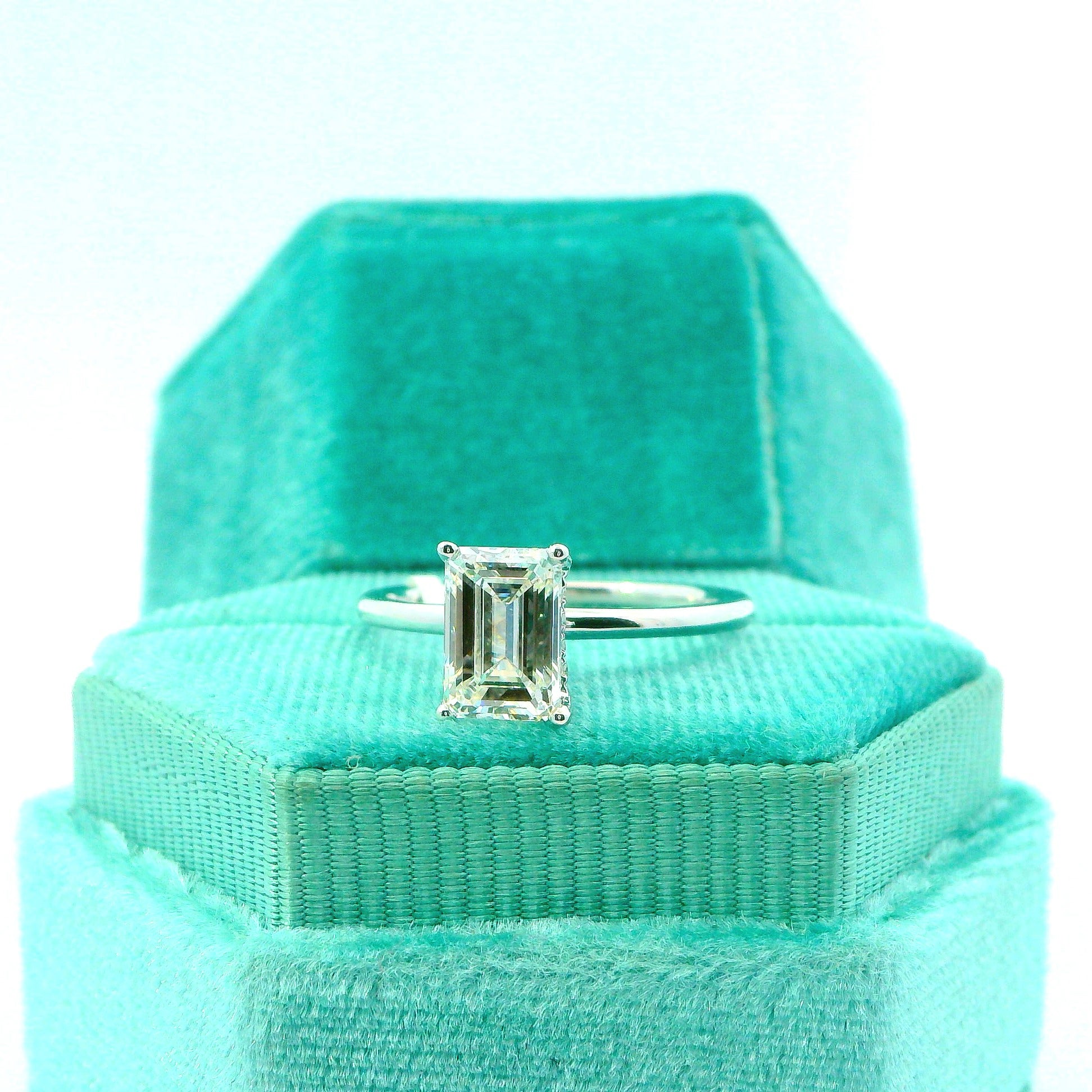 14K Hidden Halo Emerald Cut Engagement Ring