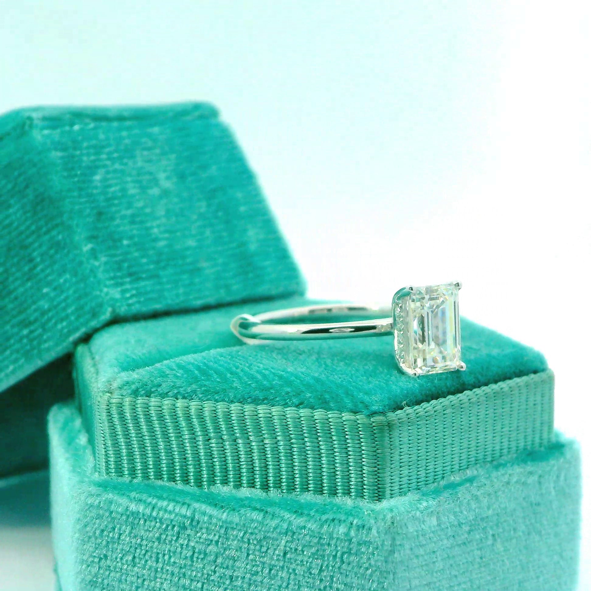 14K Hidden Halo Emerald Cut Engagement Ring