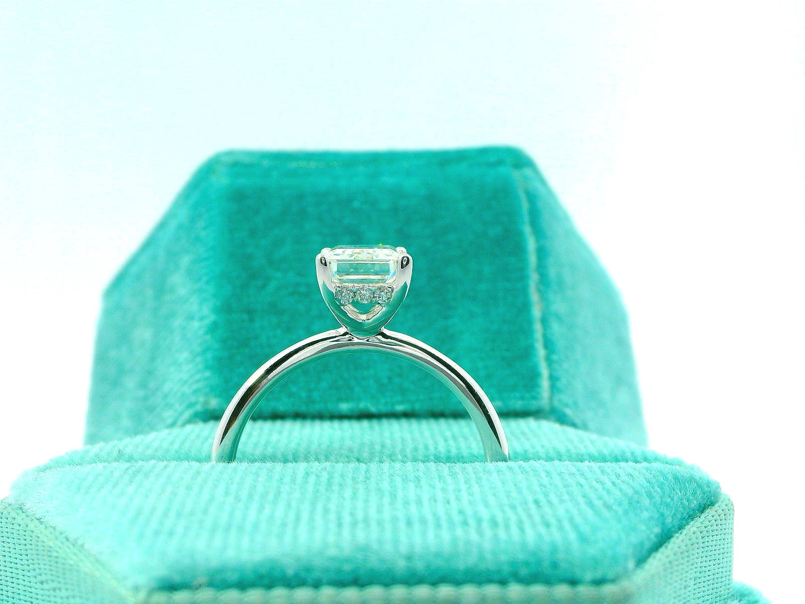 14K Hidden Halo Emerald Cut Engagement Ring