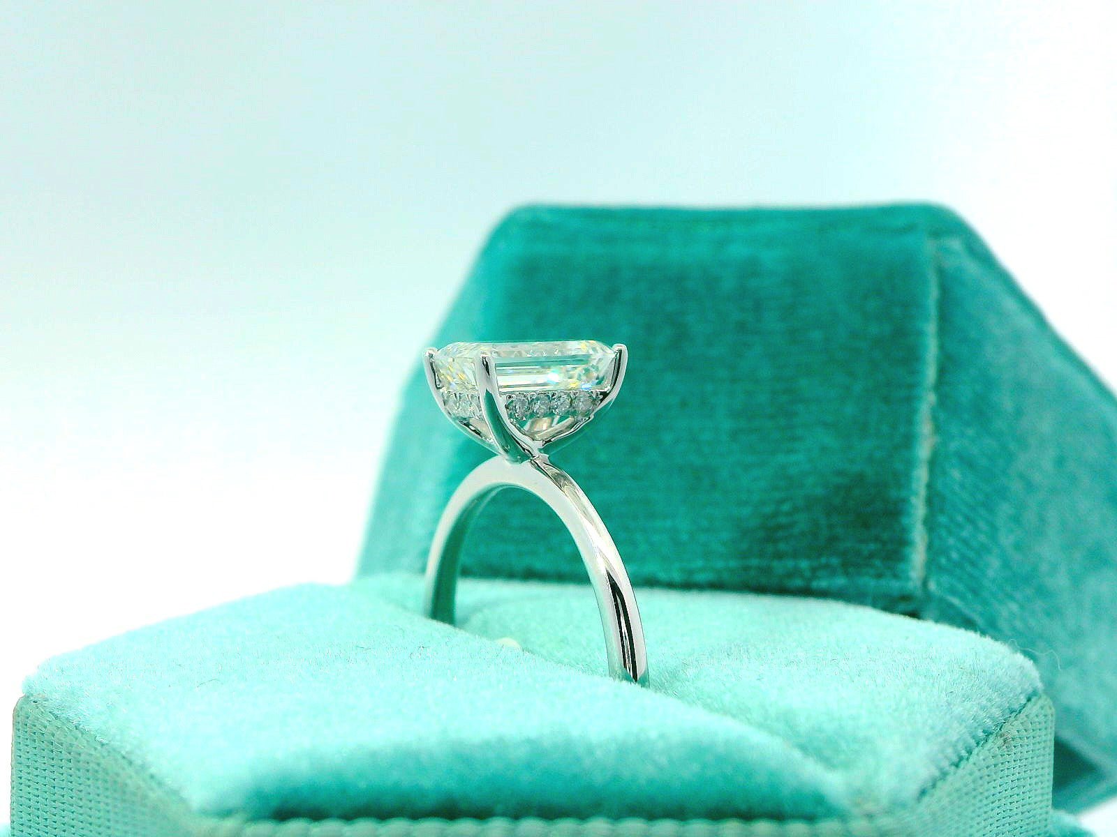 14K Hidden Halo Emerald Cut Engagement Ring