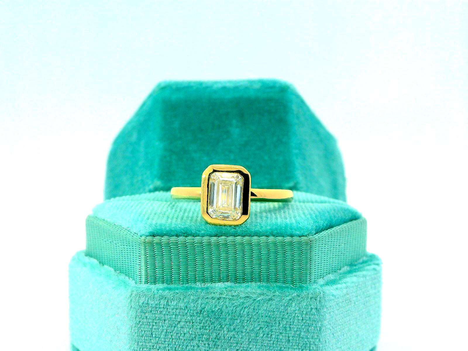 14K Emerald Cut Bezel Set Engagement Ring