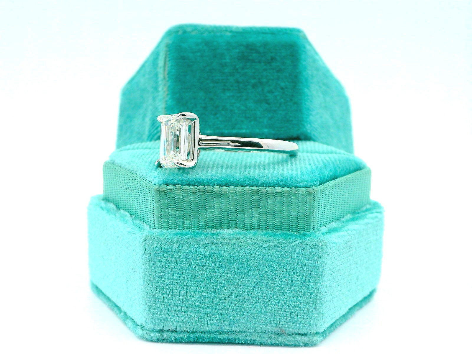 14K Solitaire Emerald Cut Engagement Ring