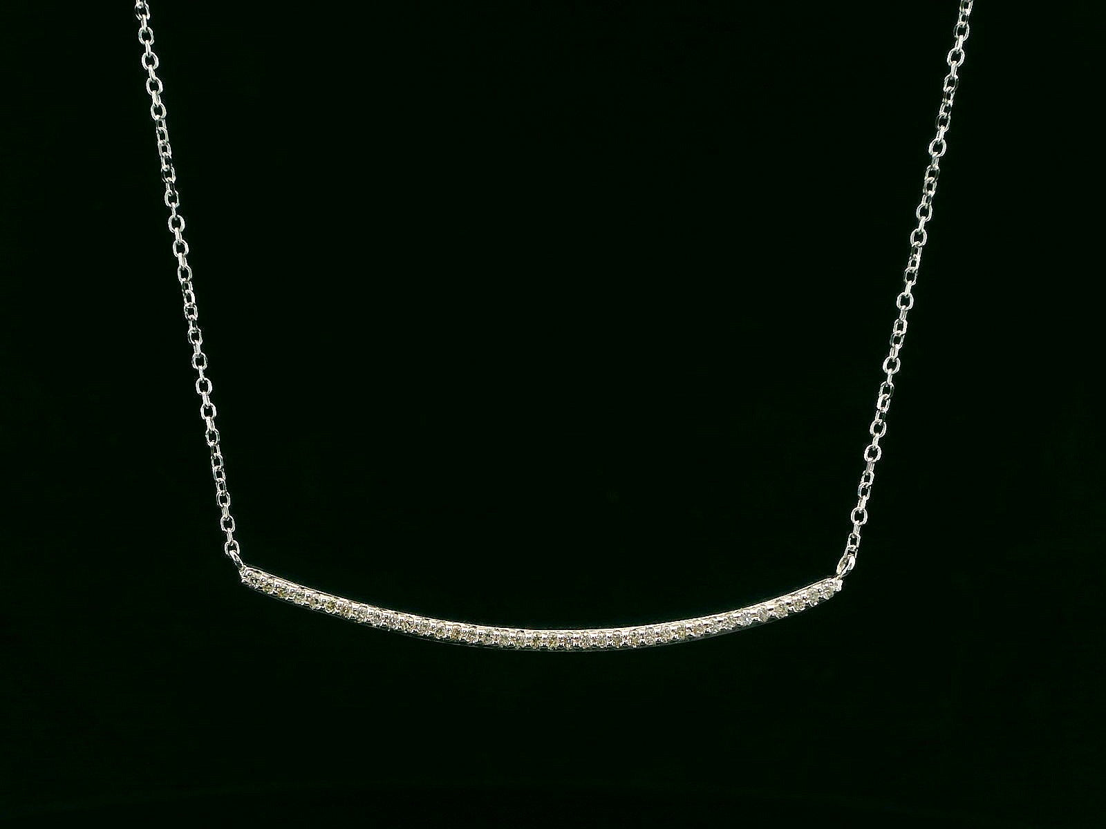 14K White Gold Curved Diamond Bar Necklace