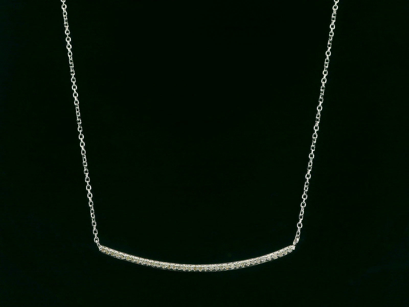 14K White Gold Curved Diamond Bar Necklace