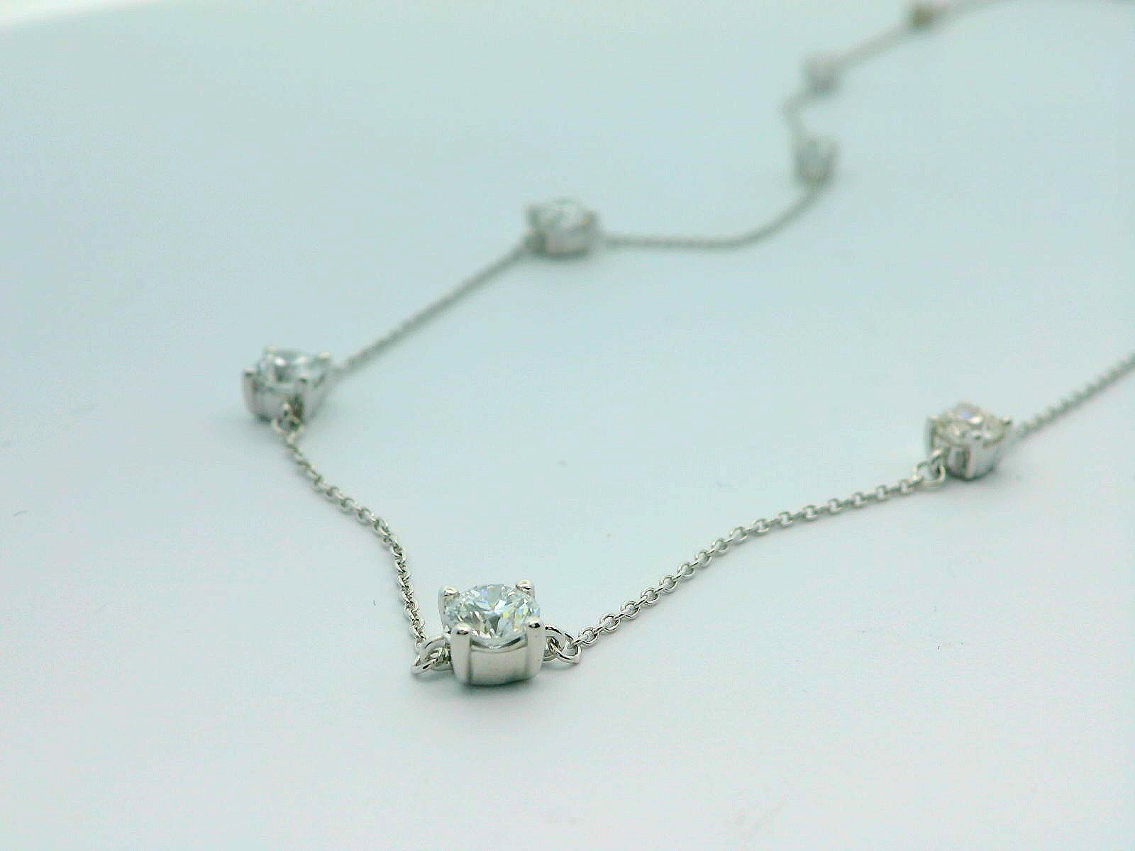 14K Round Cut Diamond Station Necklace