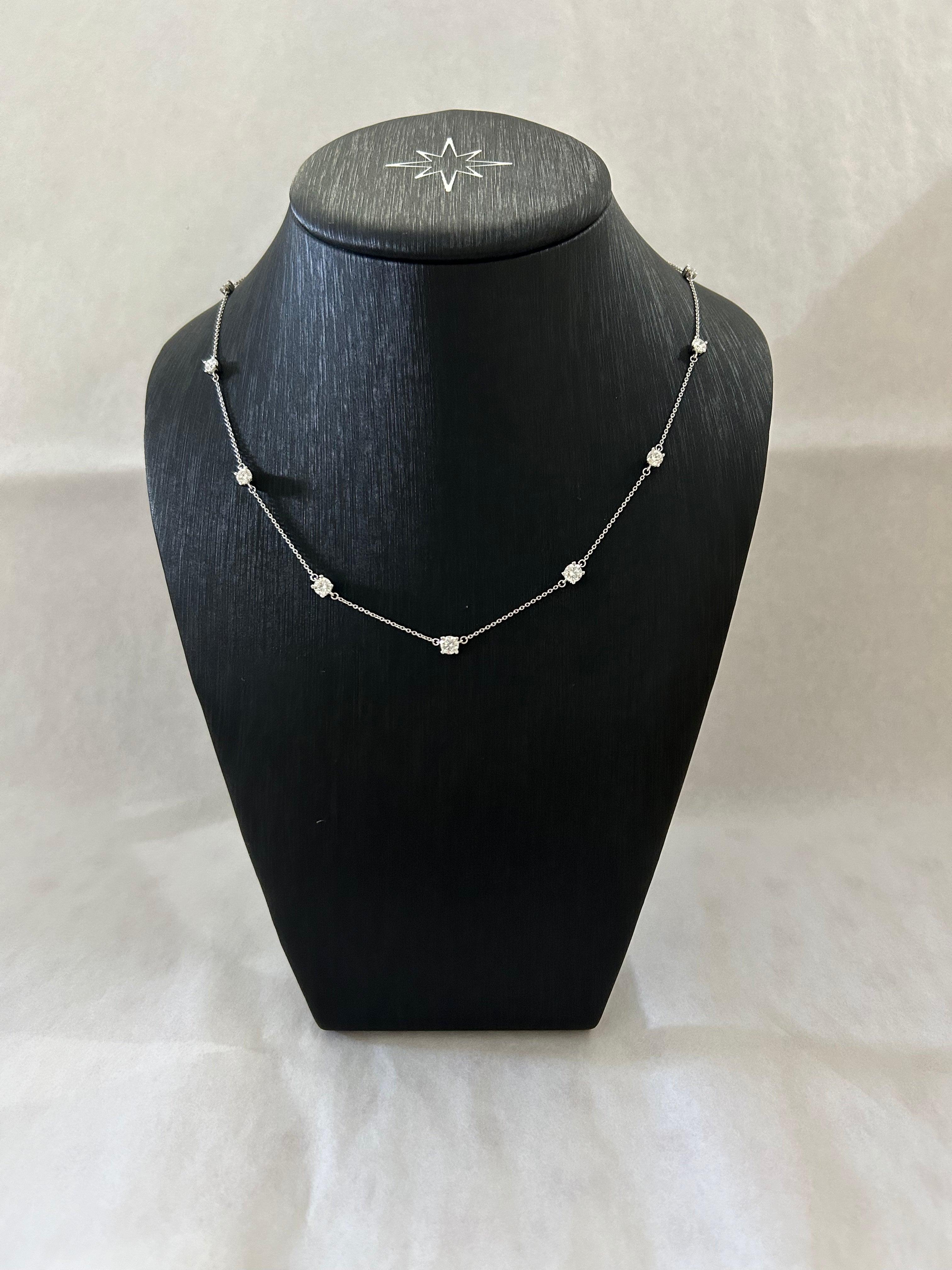 14K Round Cut Diamond Station Necklace