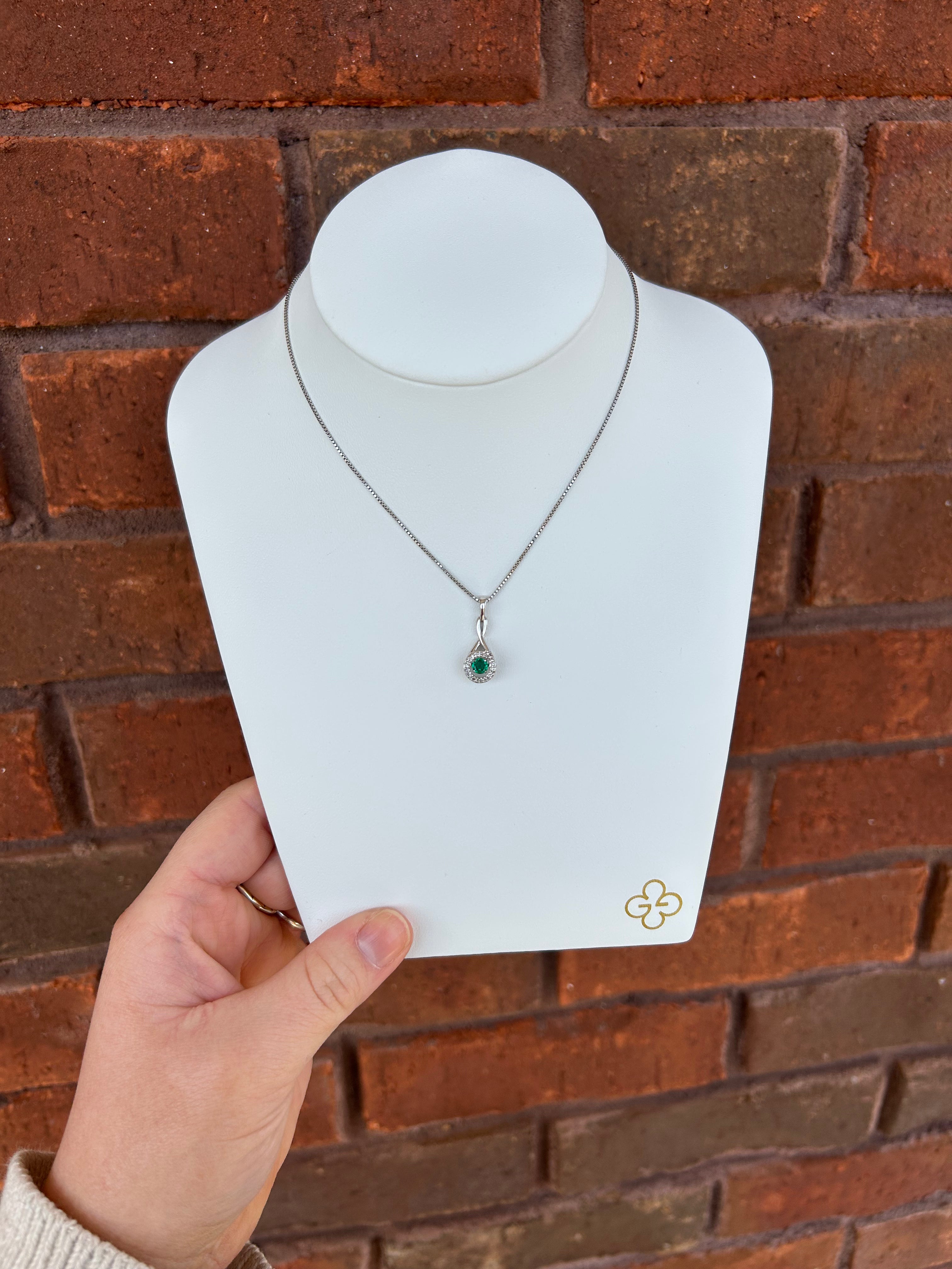Sterling Silver Twisted Emerald Necklace