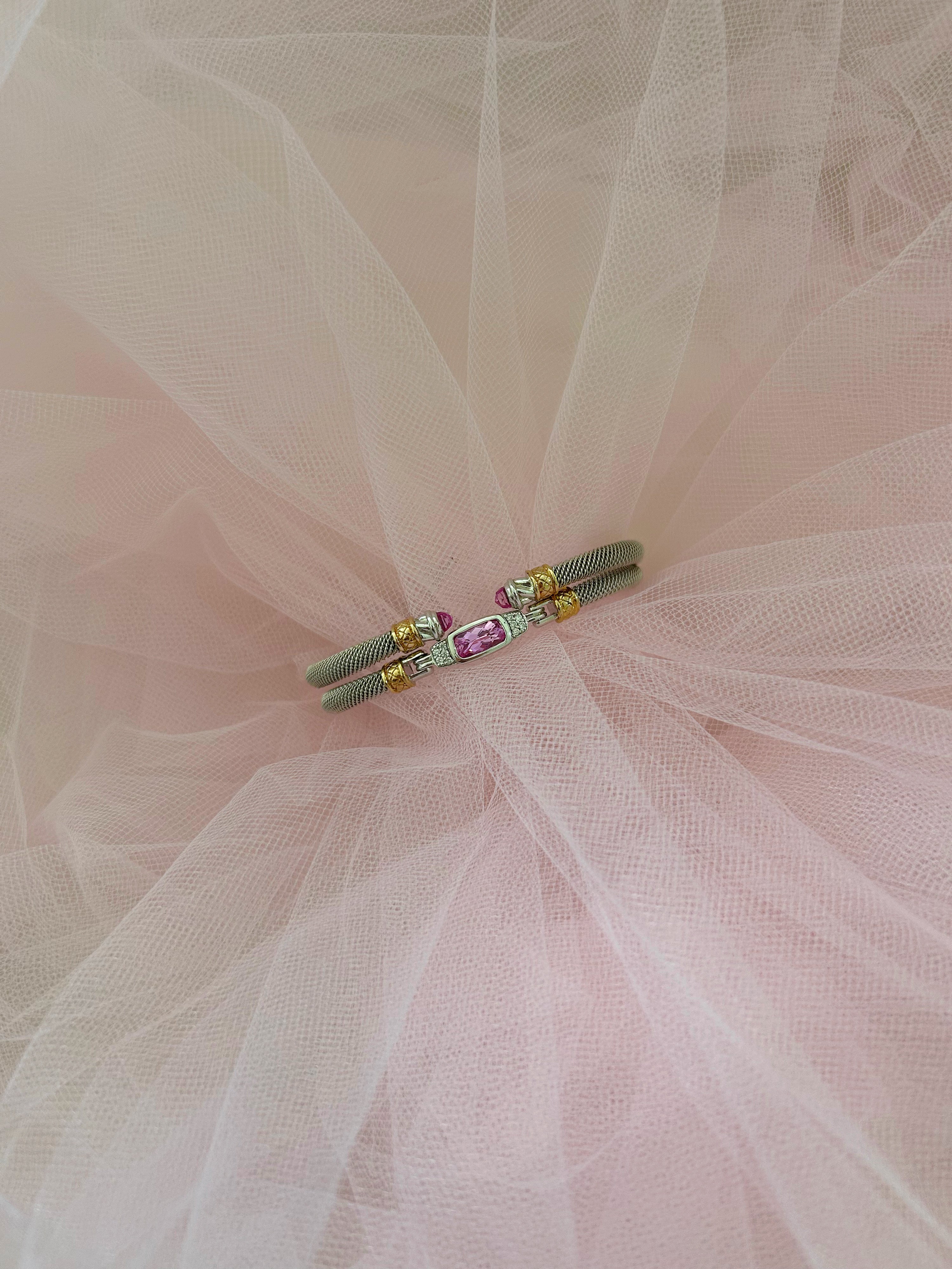 Lab Pink Sapphire Milanese Mesh Classica Bangle Bracelet