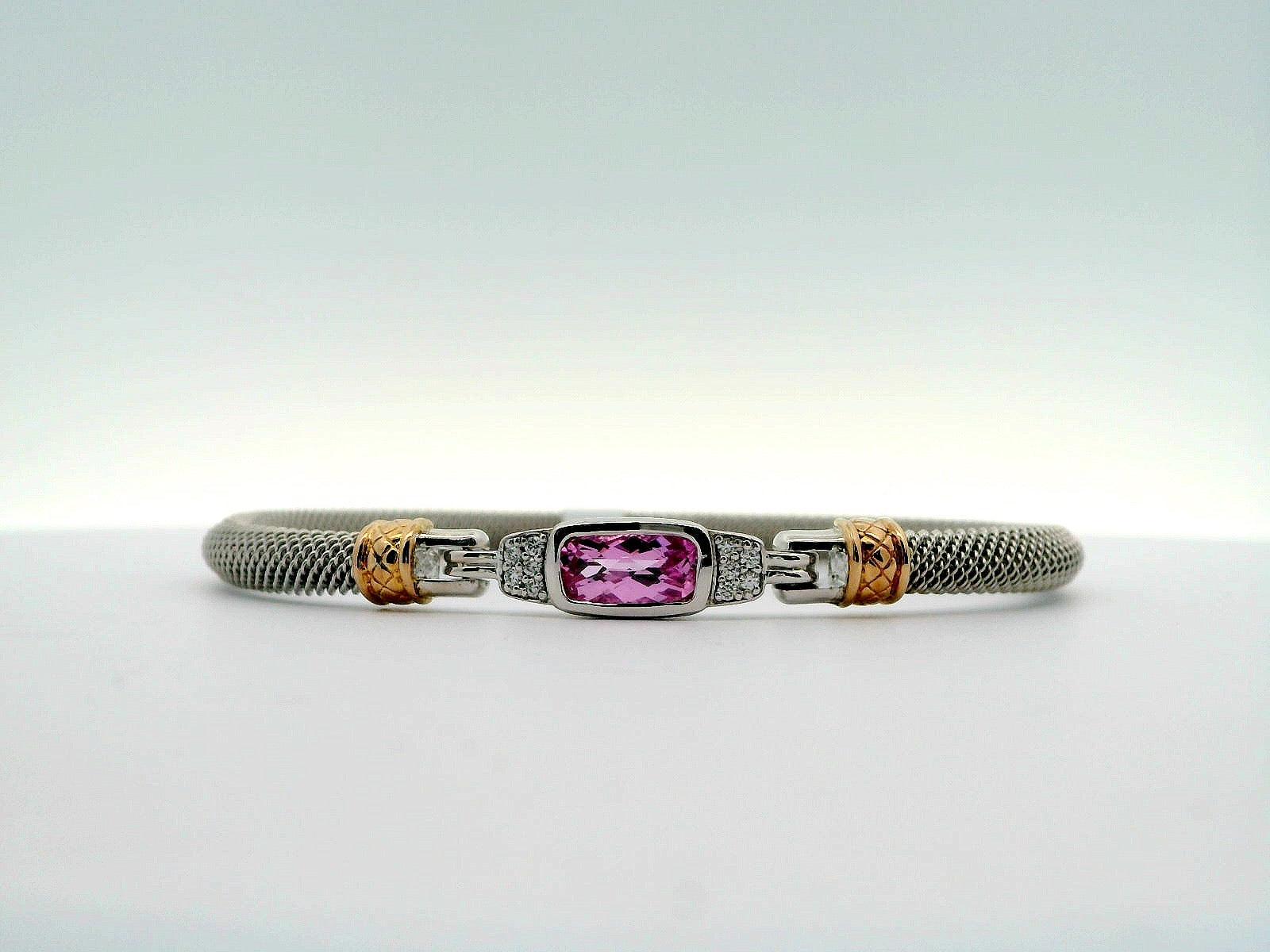 Lab Pink Sapphire Milanese Mesh Classica Bangle Bracelet