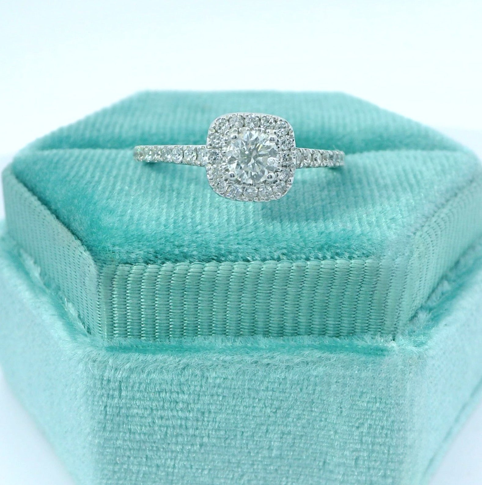 14K Cushion Halo Engagement Ring