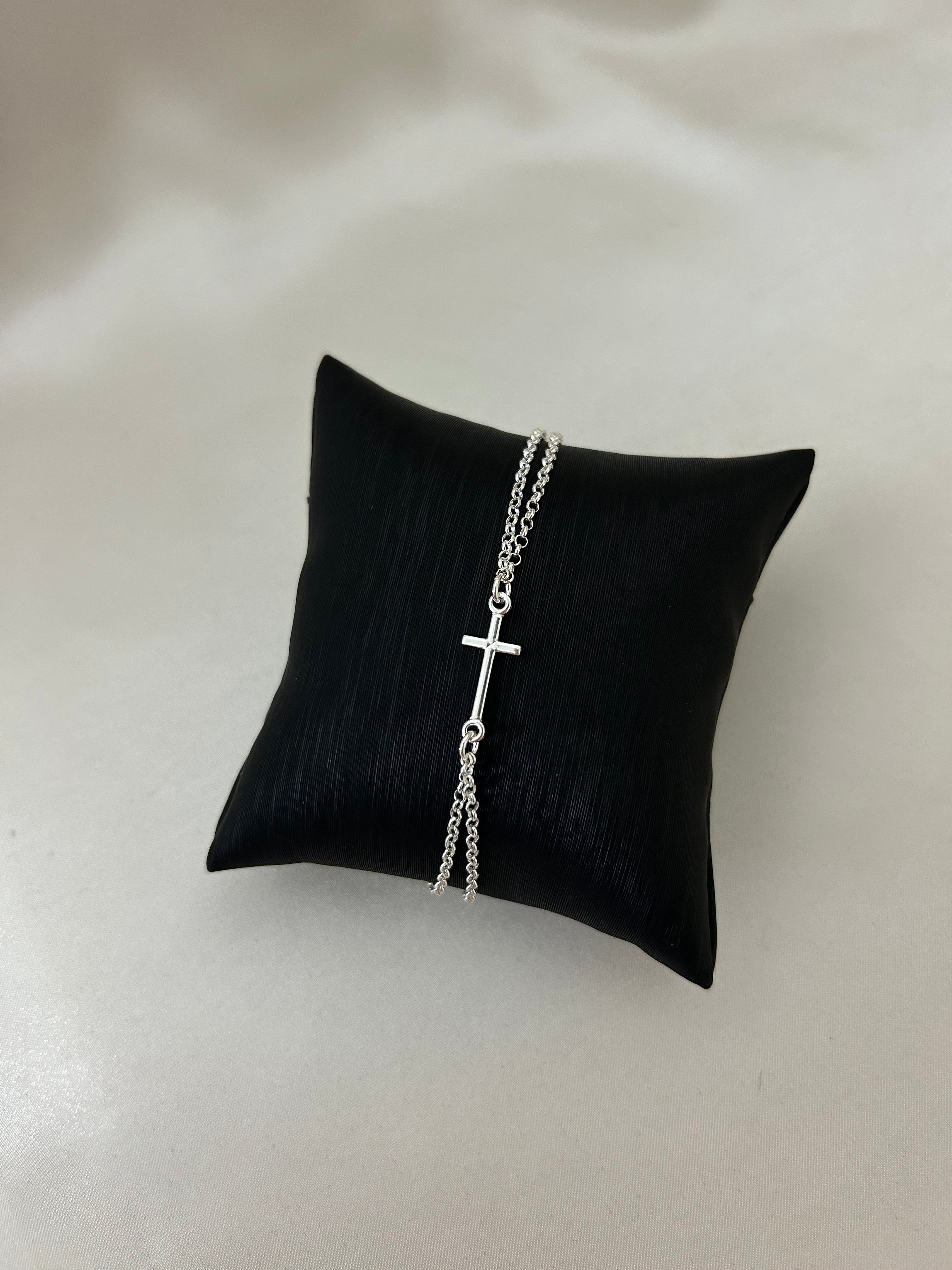 Sterling Silver Cross Double Strand Bracelet