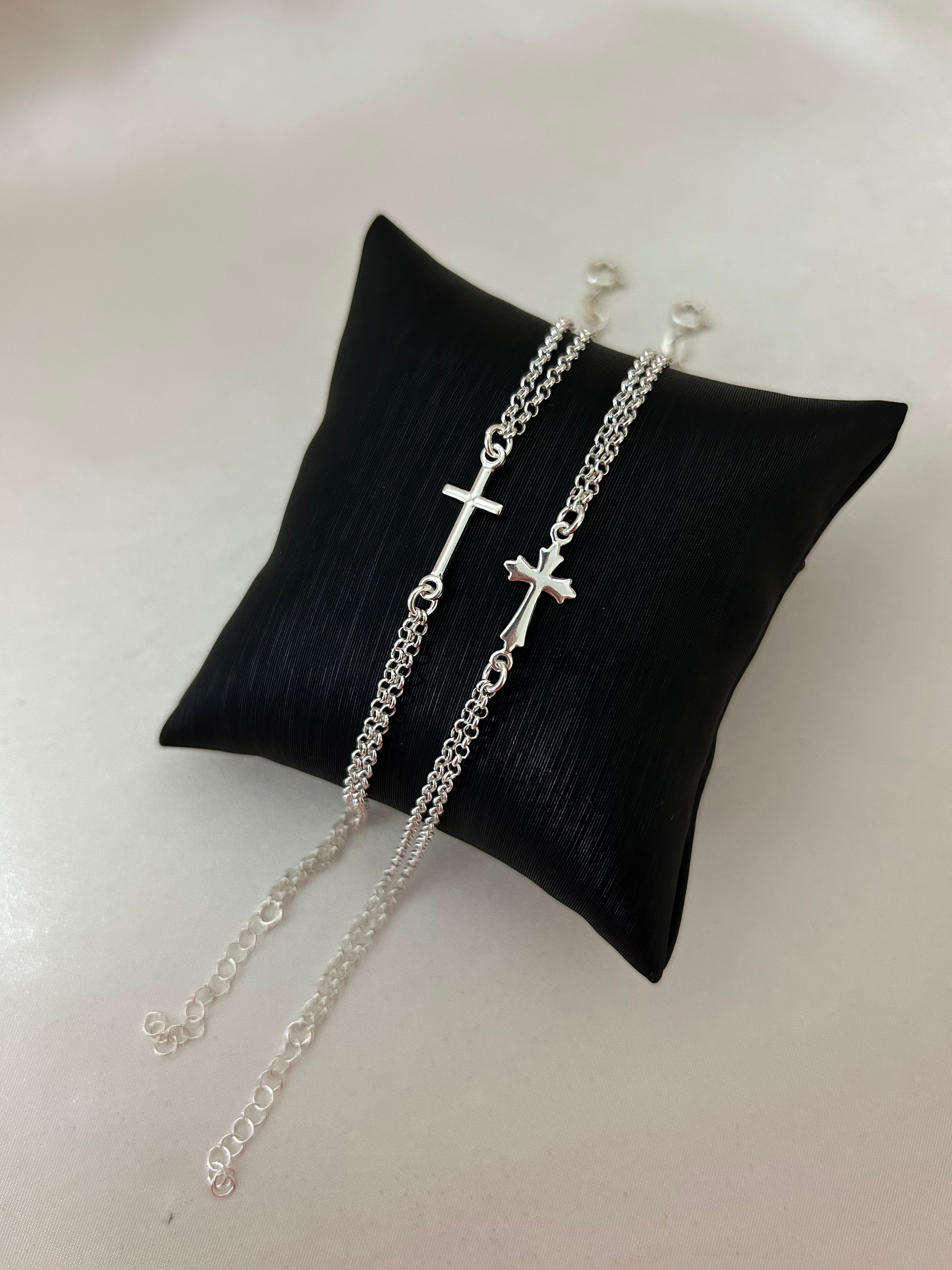 Sterling Silver Cross Double Strand Bracelet