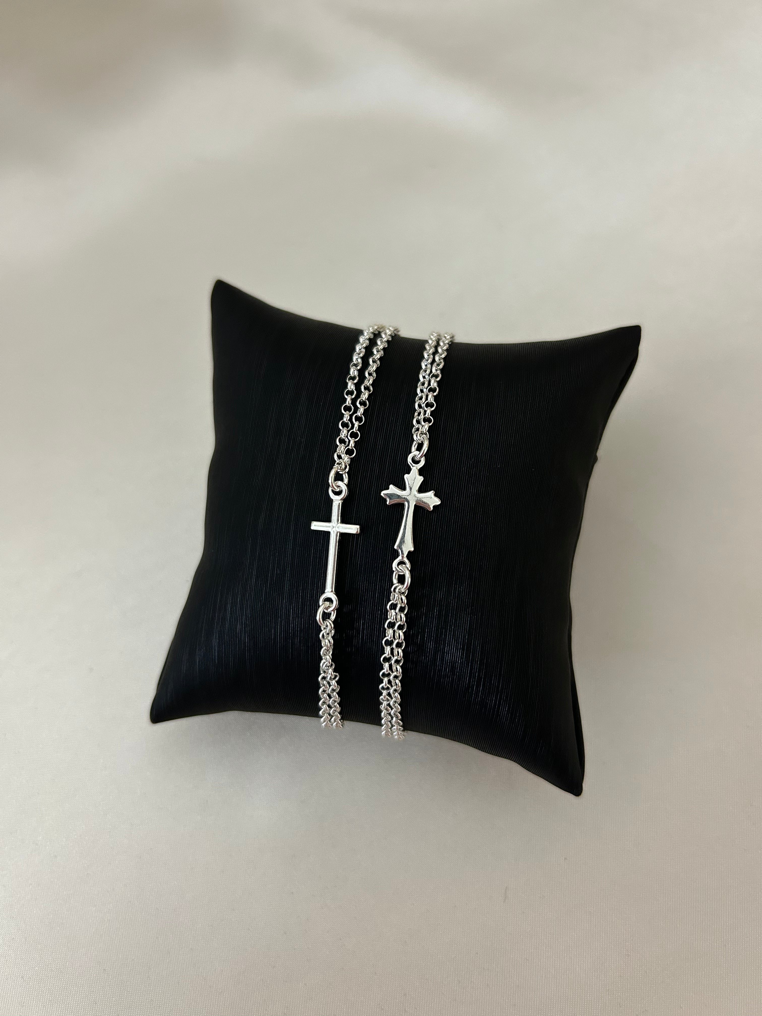 Sterling Silver Cross Double Strand Bracelet