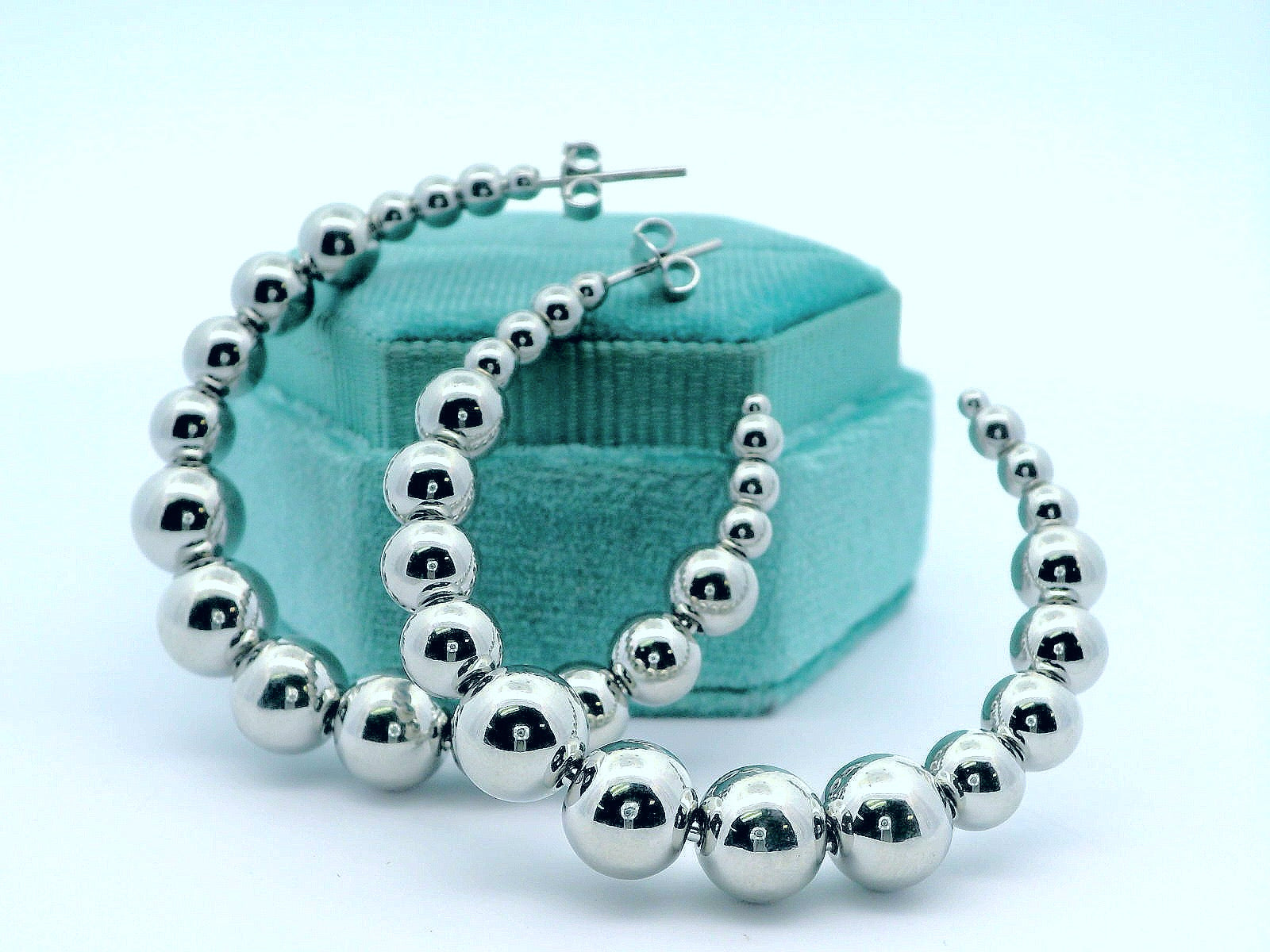 Silver Beaded Hoops