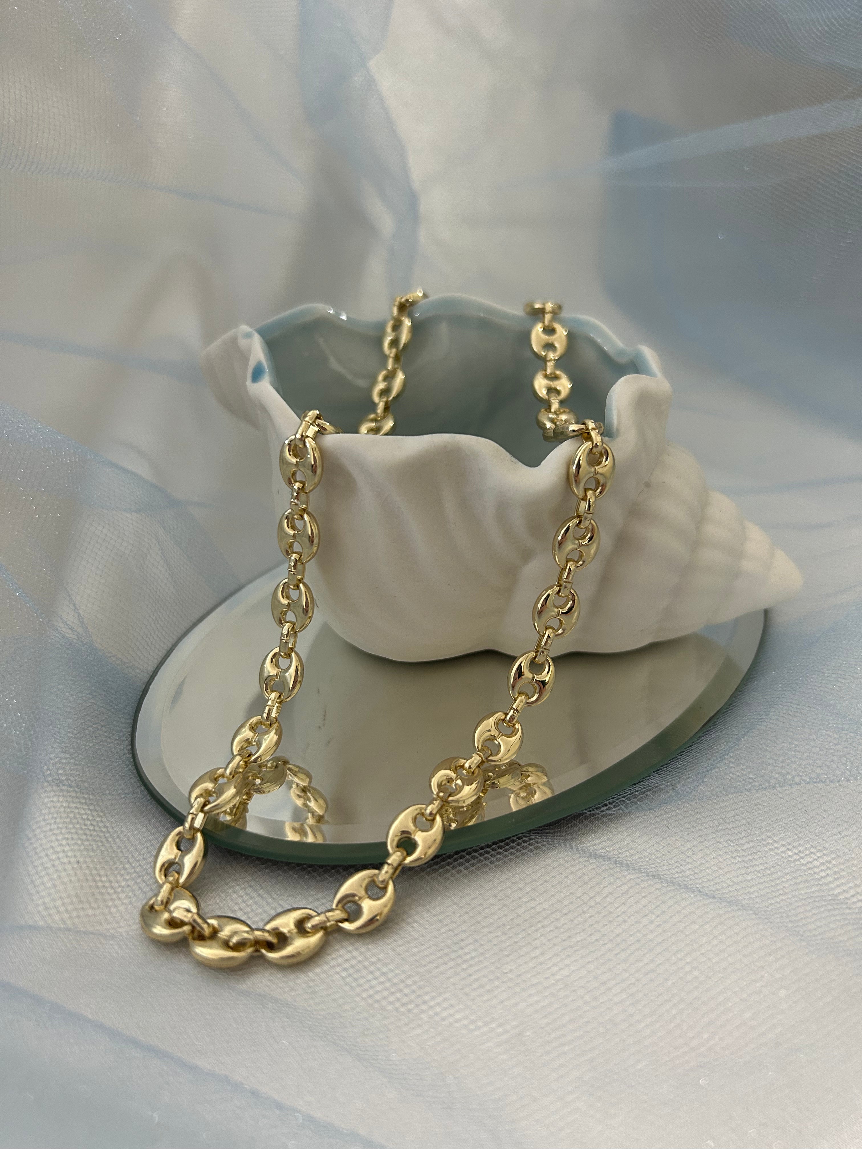 Gold Filled Puffed Mariner Style 16” Chain