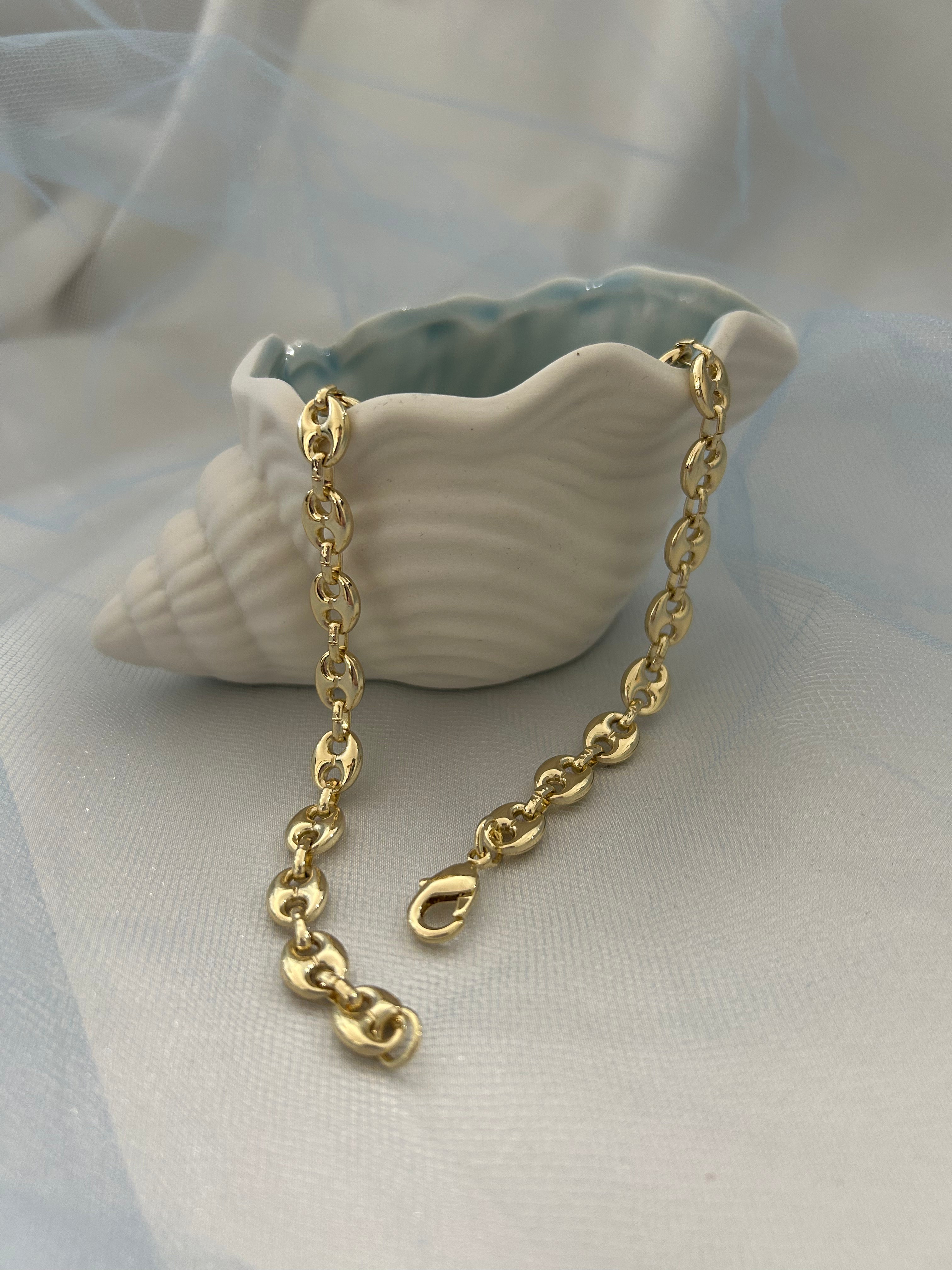 Gold Filled Puffed Mariner Style 16” Chain